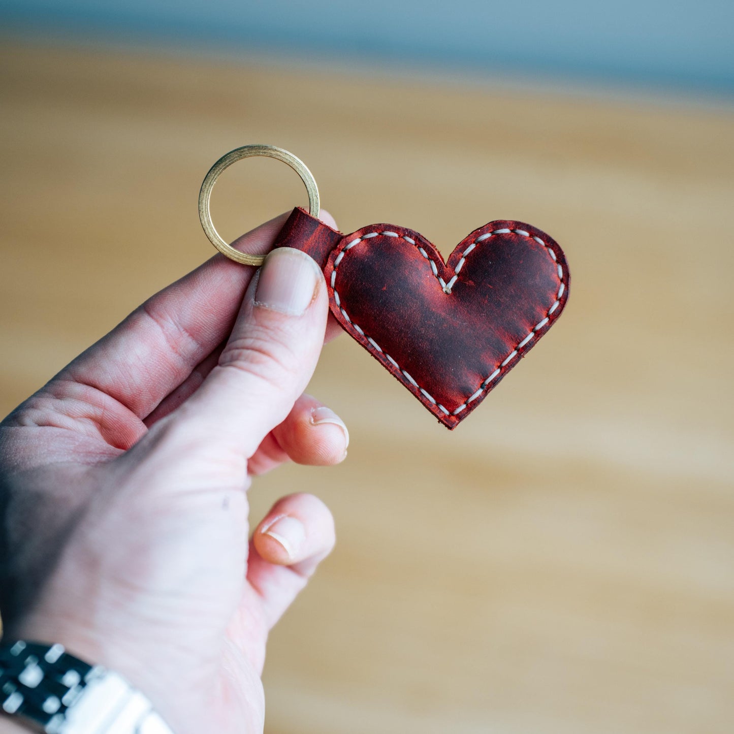 Handmade Soft Leather Heart Keychain