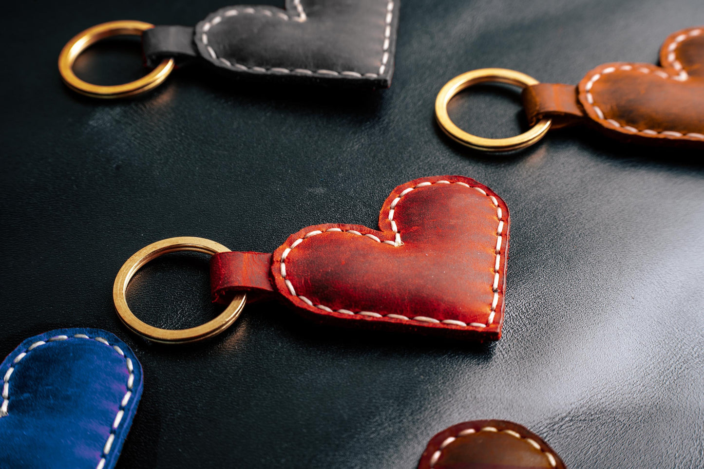Handmade Soft Leather Heart Keychain