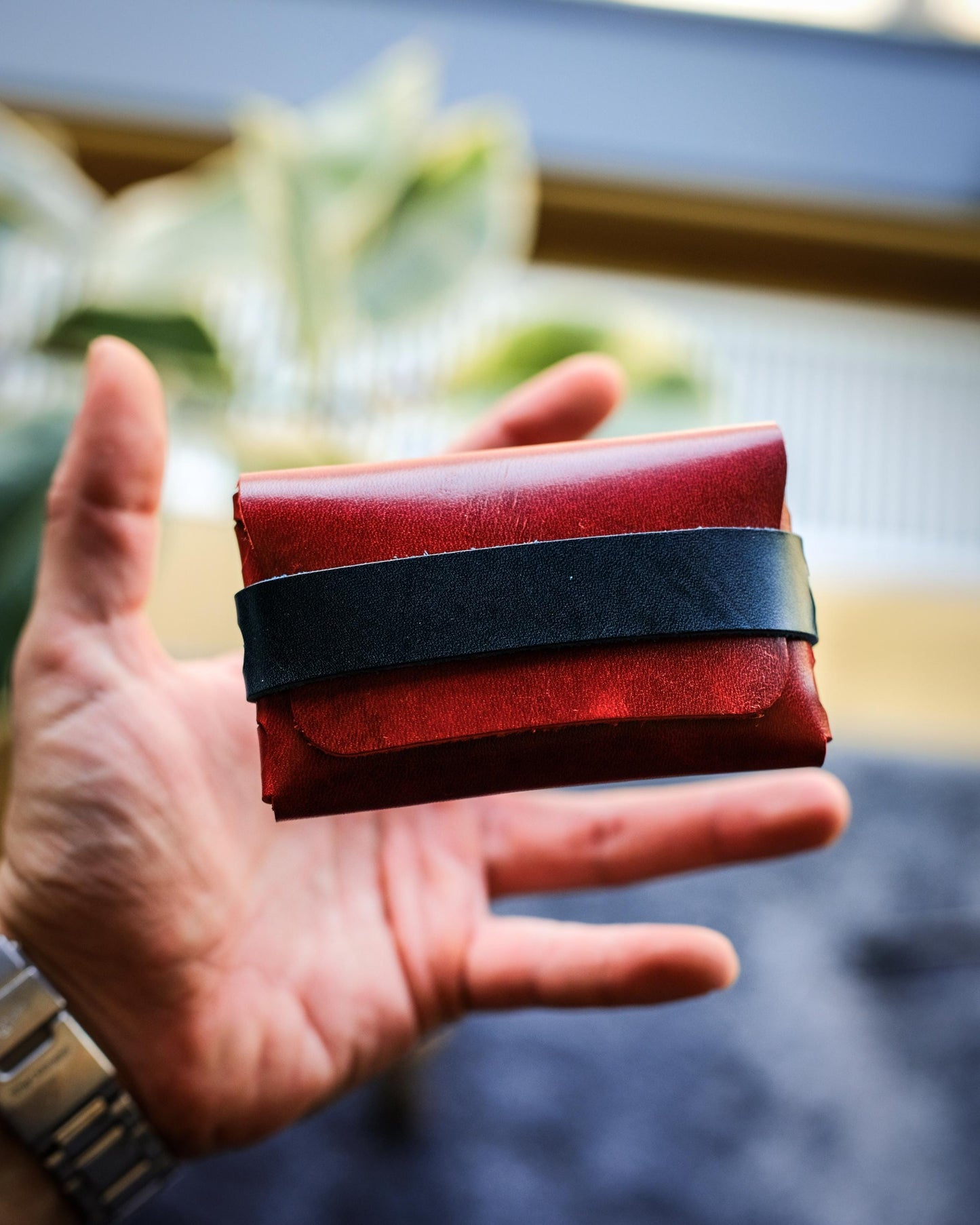 Glossy Double Color Leather Wallet – Handmade Minimalist Card Holder
