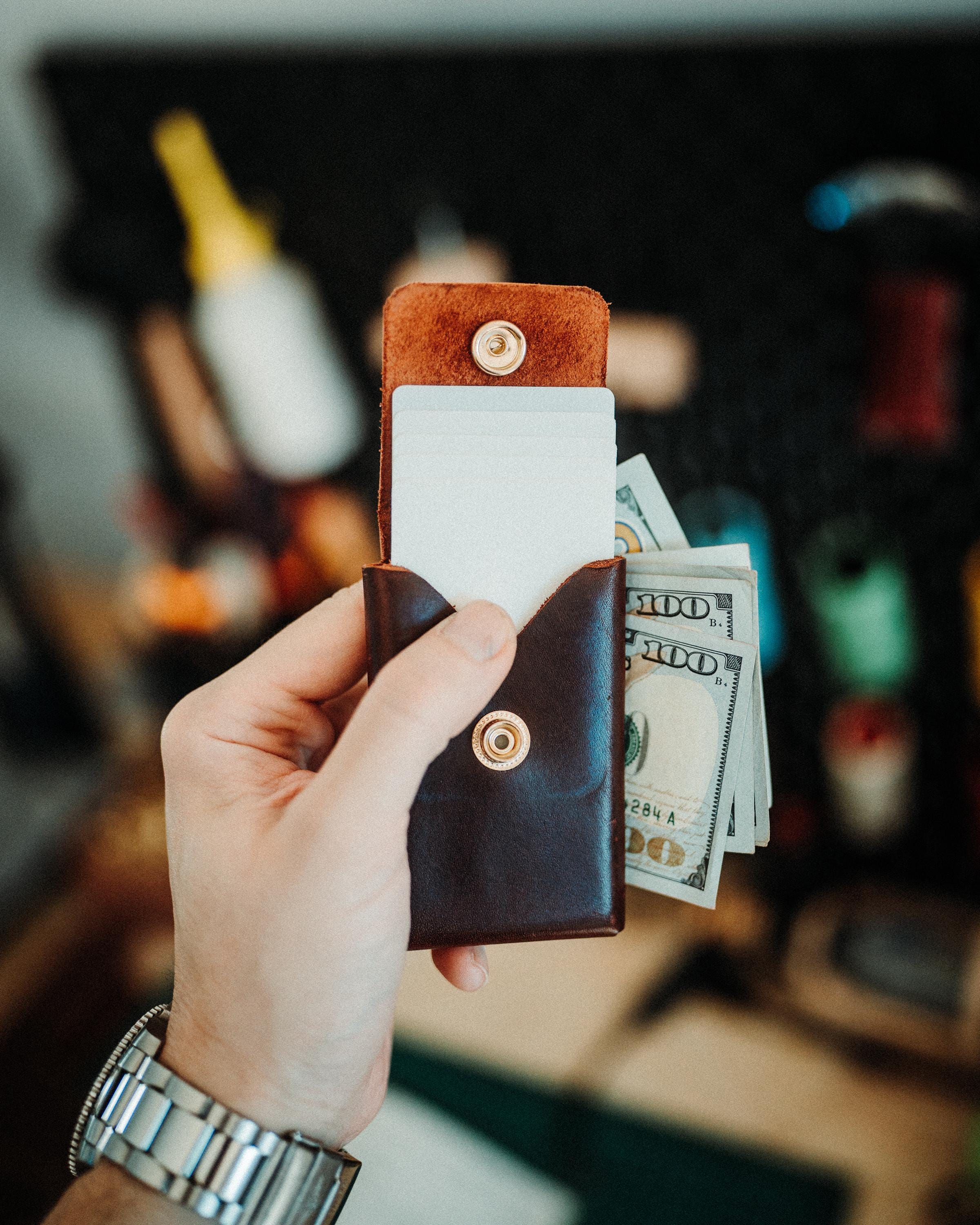 World’s Most Minimalist Wallet – Glossy Snap Edition, Handmade Leather Card Holder