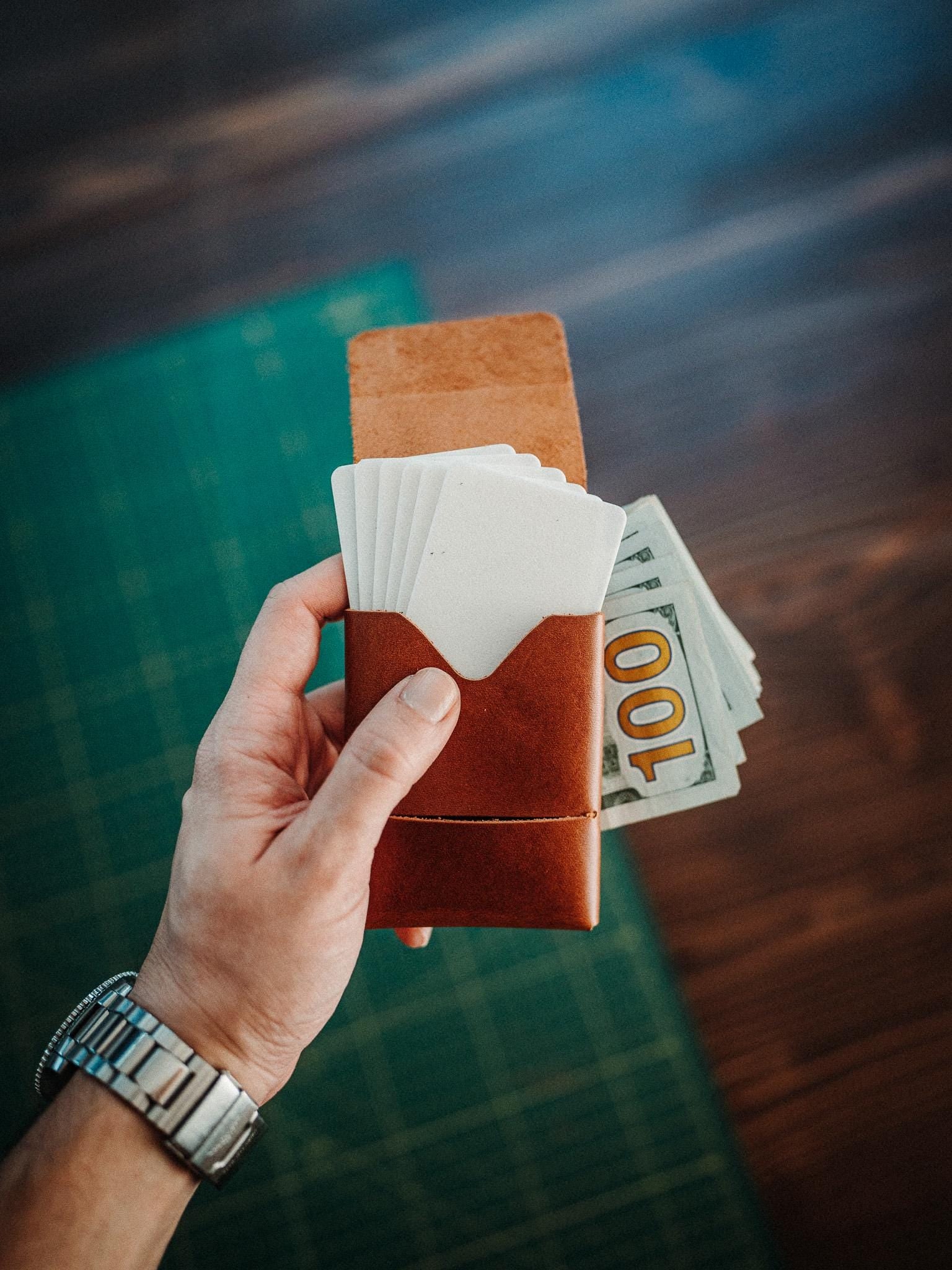 World’s Most Minimalist Leather Wallet – XL Glossy Edition, Slim Handmade Card Holder for Men & Women