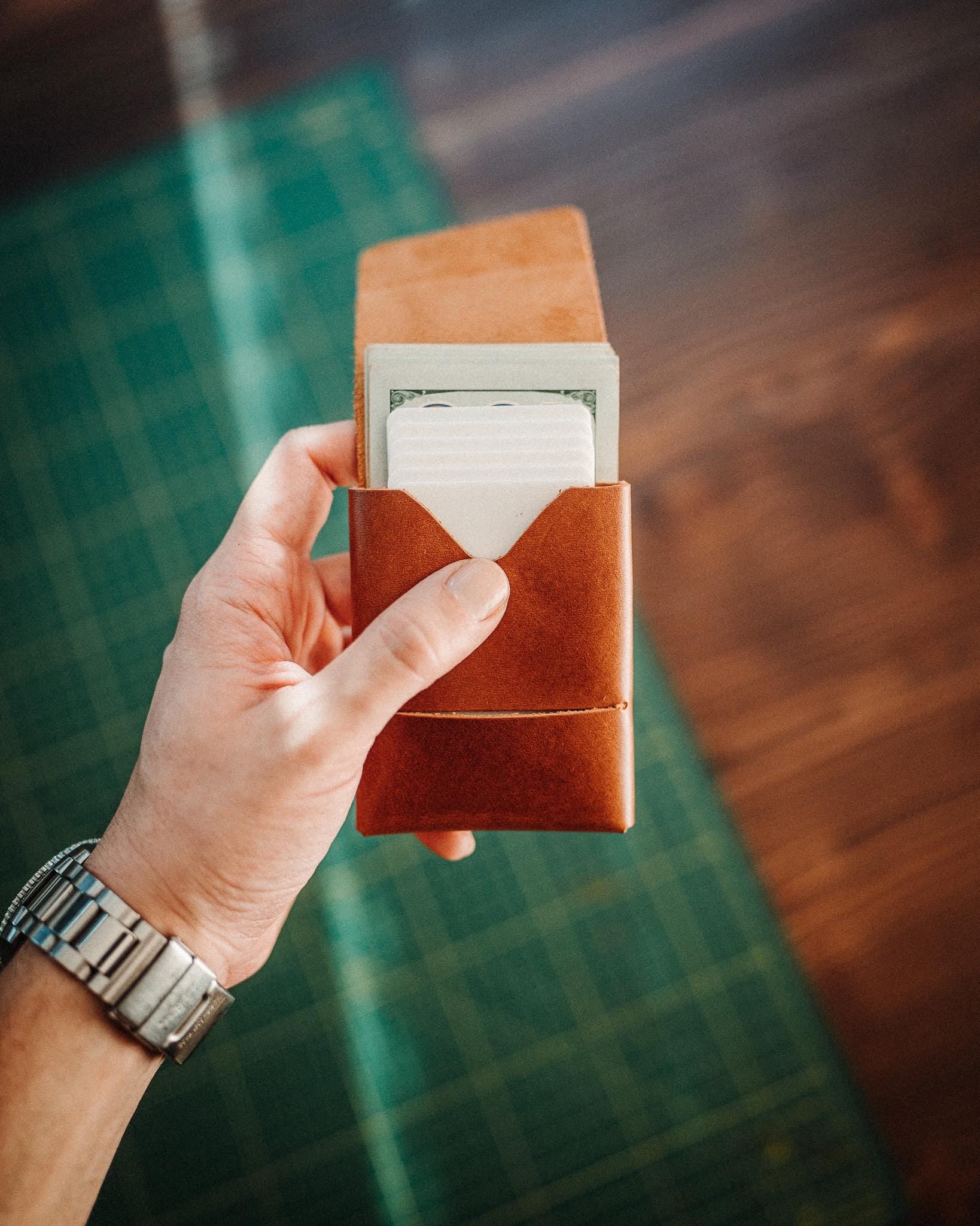 World’s Most Minimalist Leather Wallet – XL Glossy Edition, Slim Handmade Card Holder for Men & Women