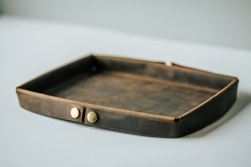 Handmade Leather Catch-All Tray – Desk Organizer, EDC & Office Gift