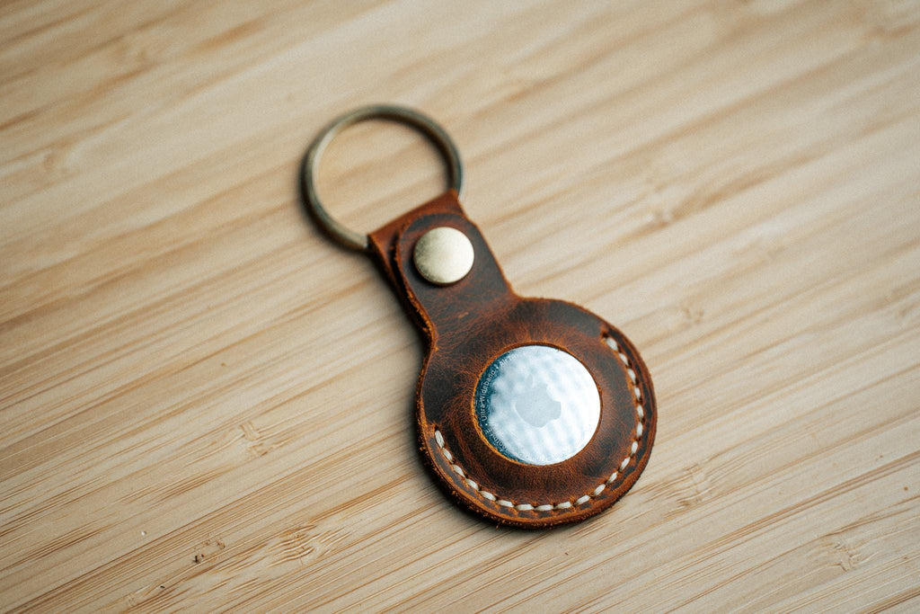 Handmade Leather AirTag Holder – Genuine Leather Keychain Case, Premium Gift