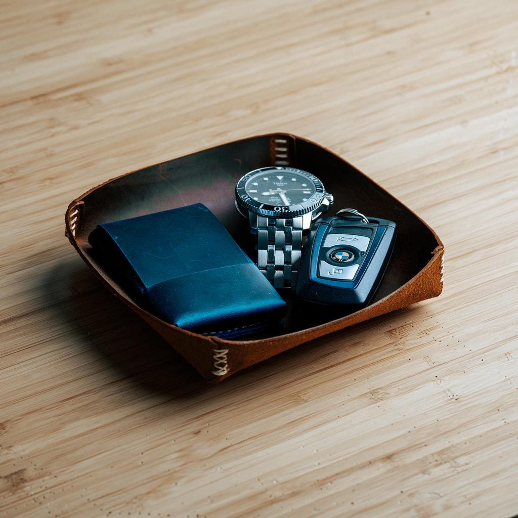 Handmade Leather Desk Organizer – Catch-All Valet Tray, Office & EDC Gift