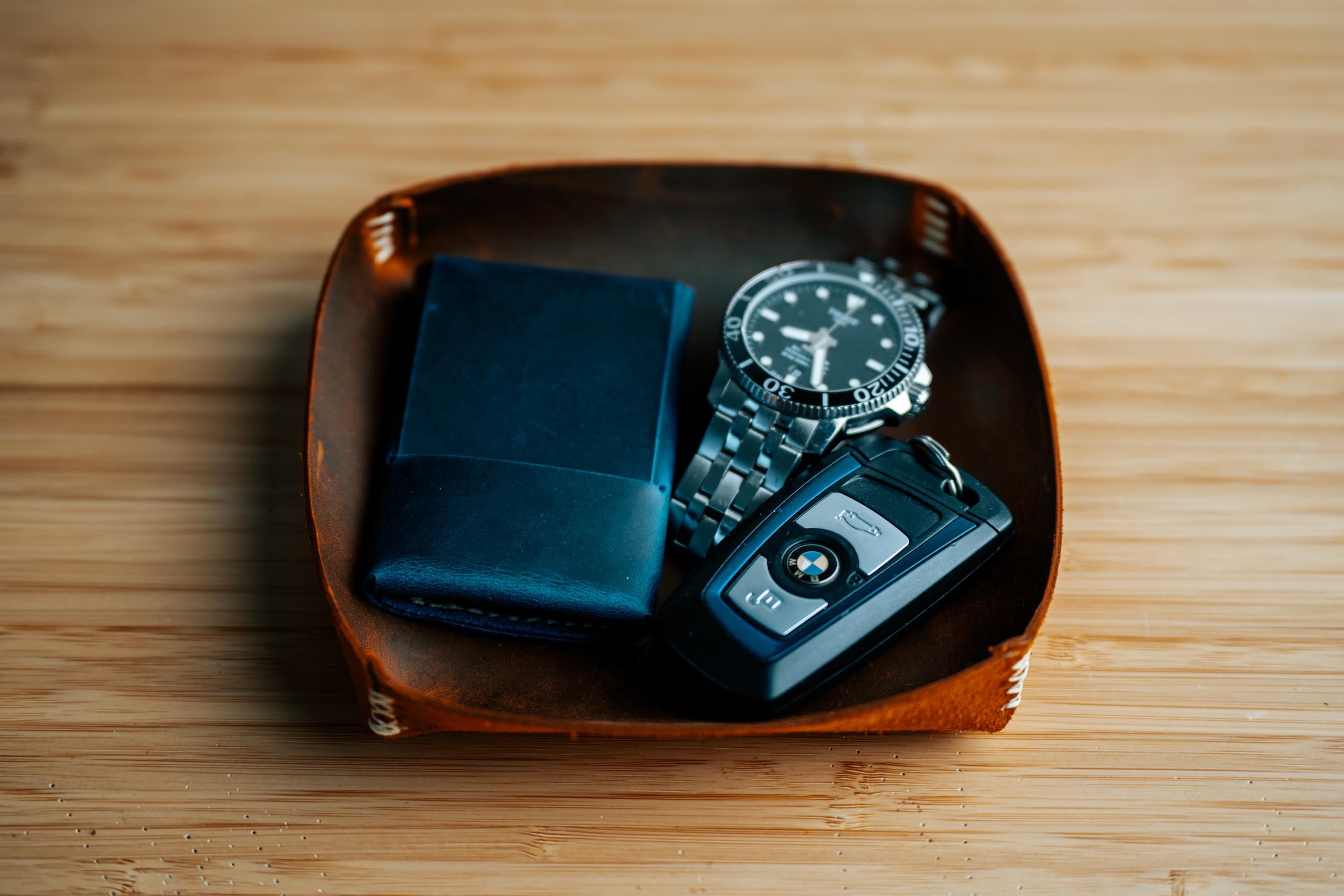 Handmade Leather Desk Organizer – Catch-All Valet Tray, Office & EDC Gift