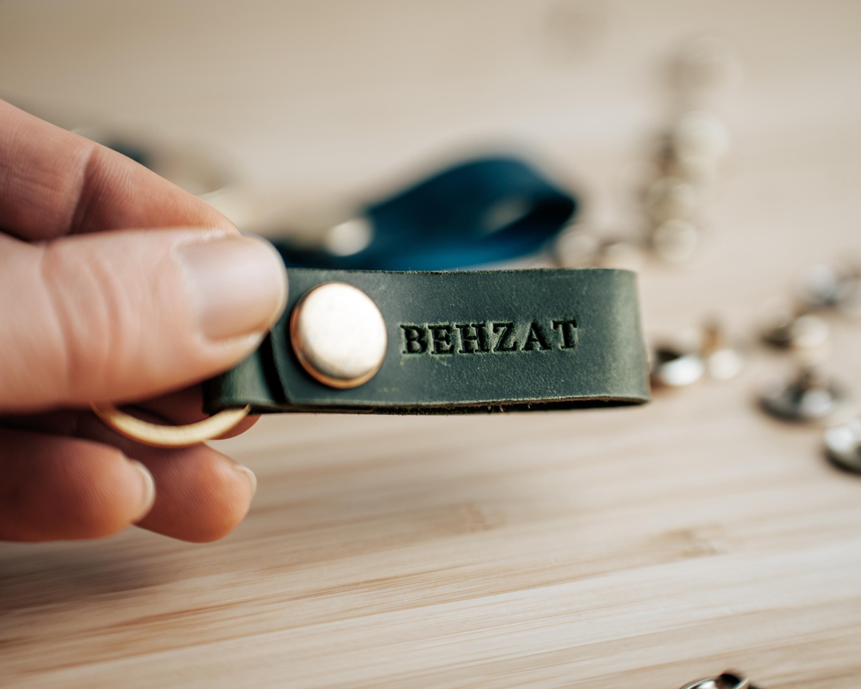 Personalized Leather Keychain: Handmade Snap Closure Keyring