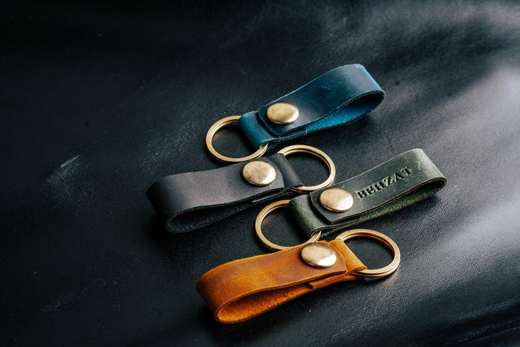 Personalized Leather Keychain: Handmade Snap Closure Keyring
