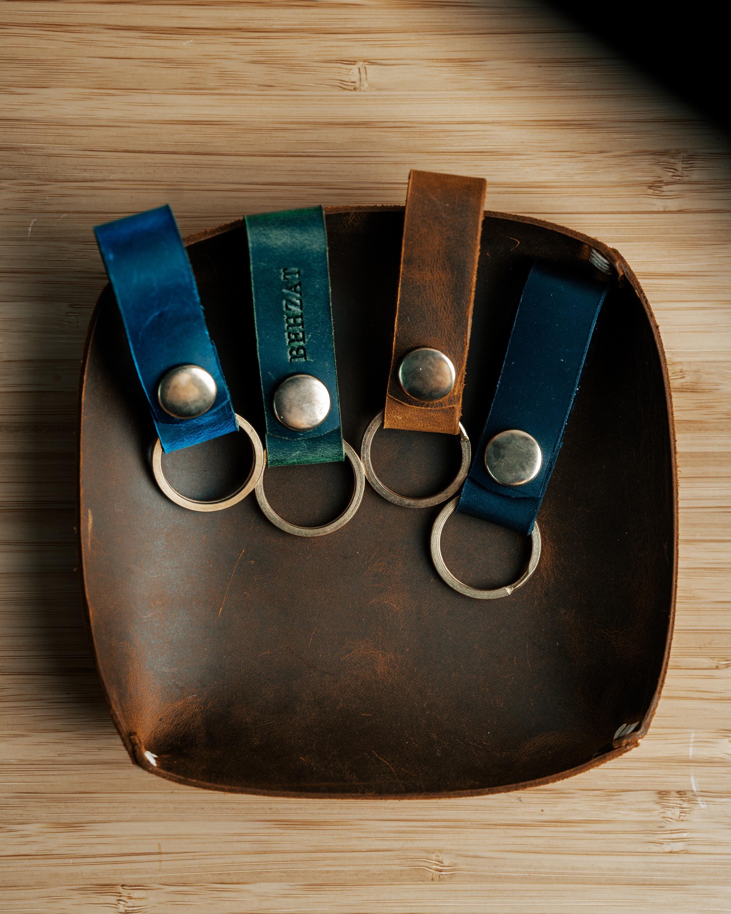 Personalized Leather Keychain: Handmade Snap Closure Keyring