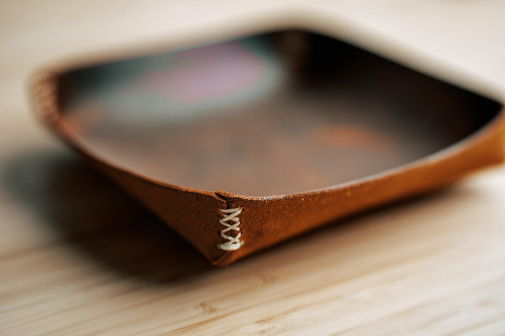 Handmade Leather Desk Organizer – Catch-All Valet Tray, Office & EDC Gift