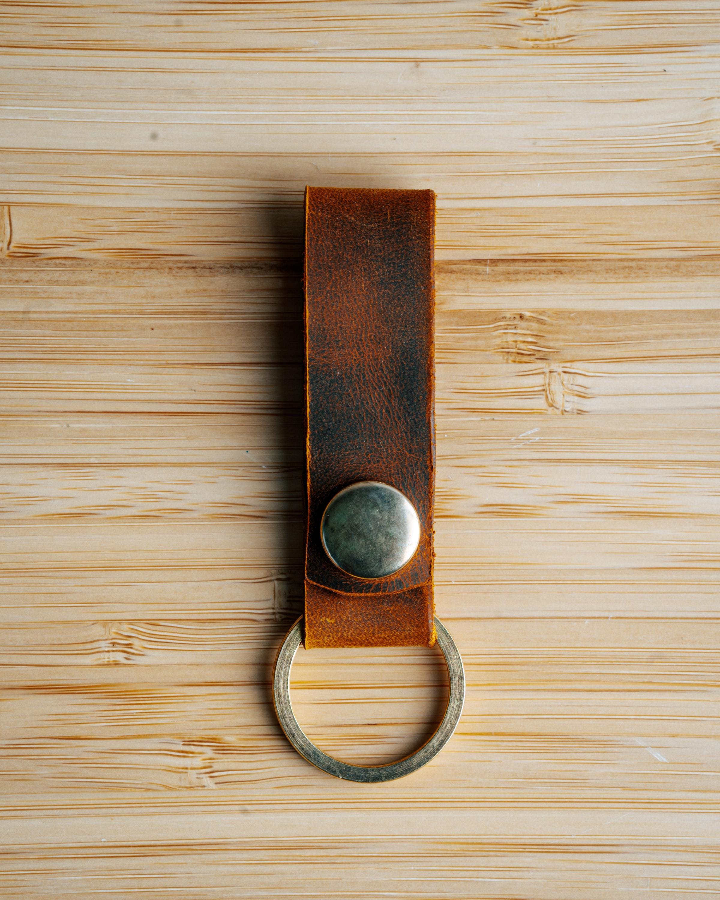 Personalized Leather Keychain: Handmade Snap Closure Keyring