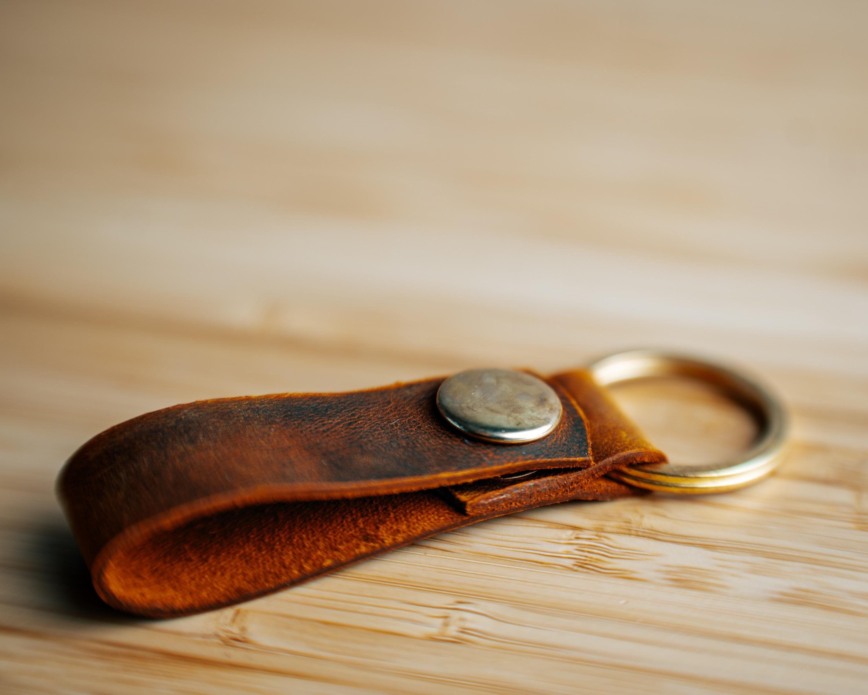 Personalized Leather Keychain: Handmade Snap Closure Keyring