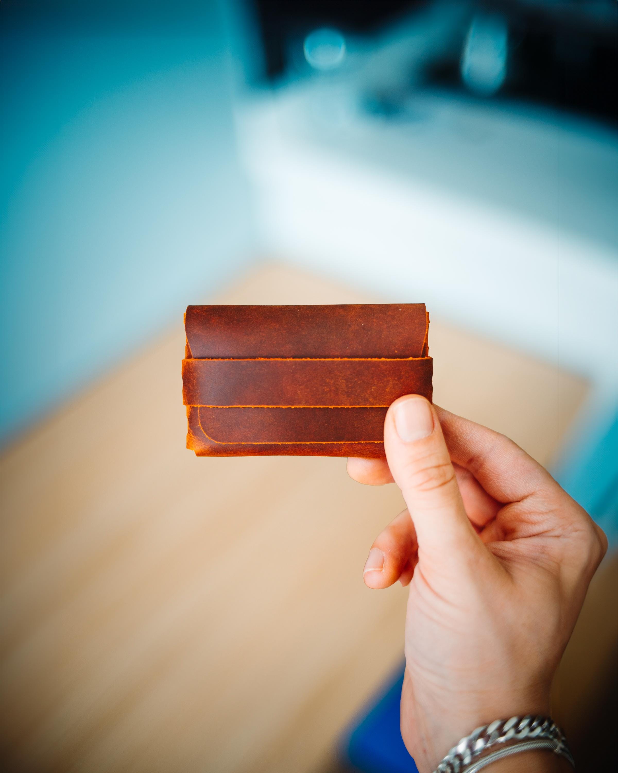 Double Color Leather Wallet – Soft Leather Edition, Handmade Minimalist Card Holder