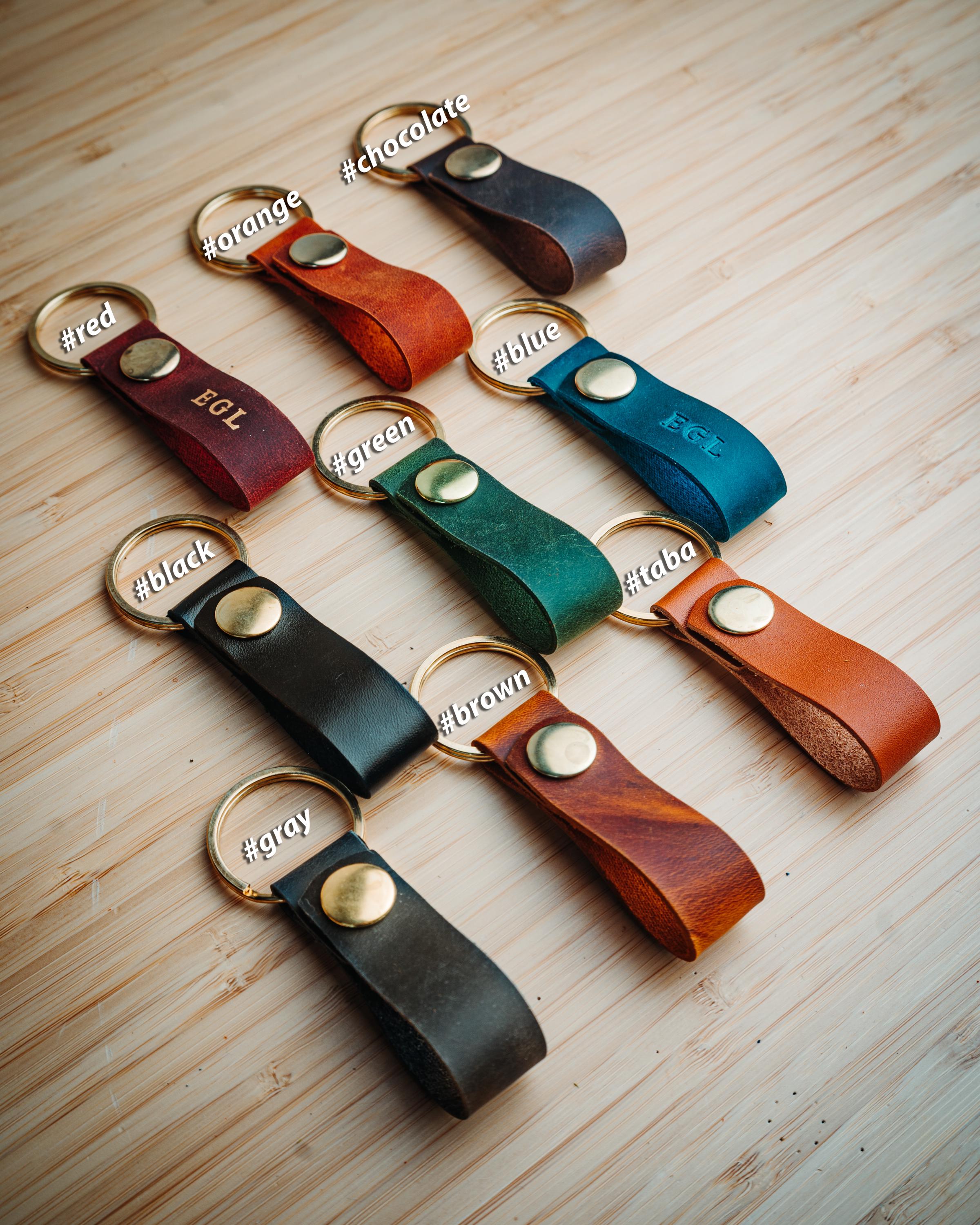 Personalized Leather Keychain: Handmade Snap Closure Keyring