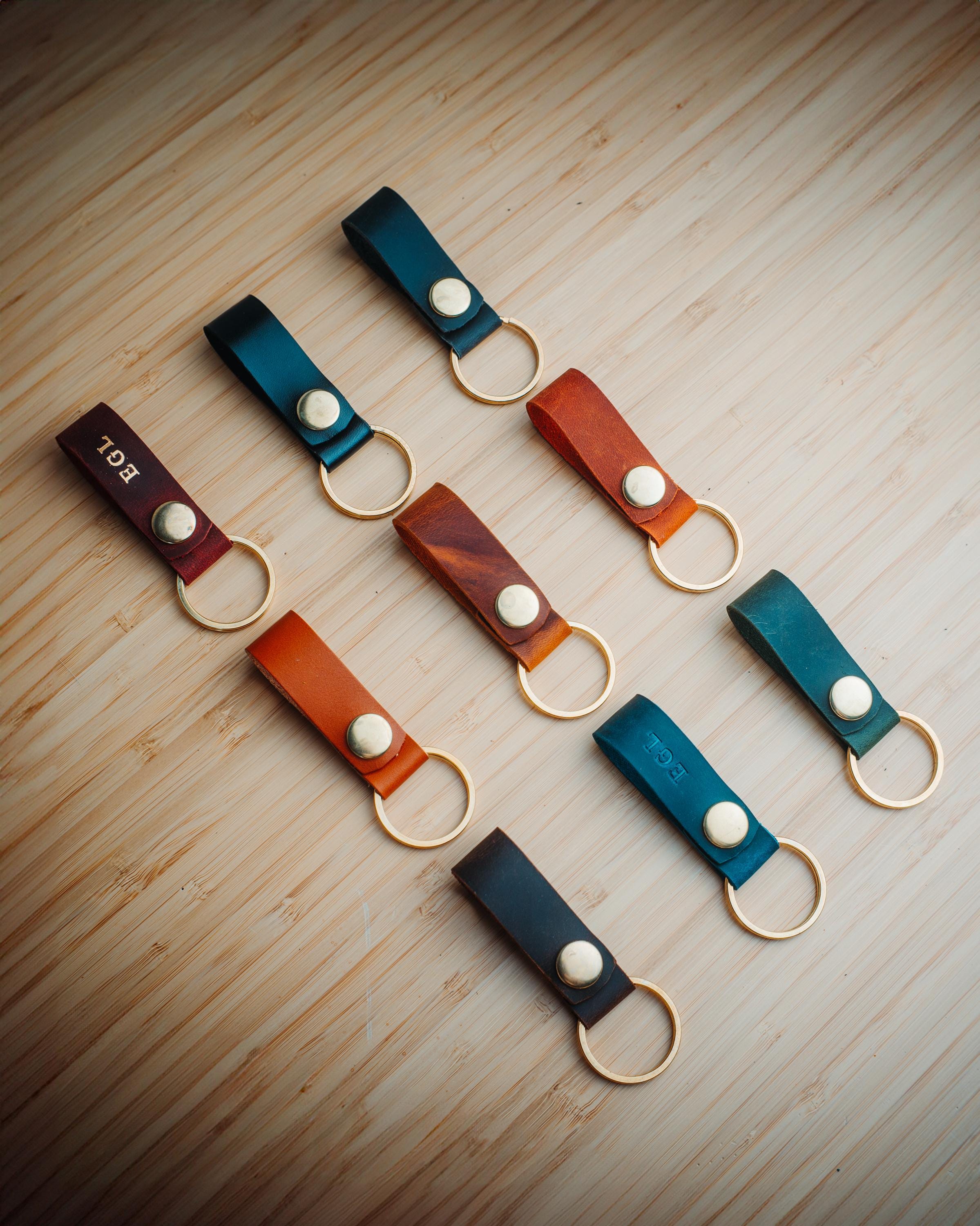 Personalized Leather Keychain: Handmade Snap Closure Keyring