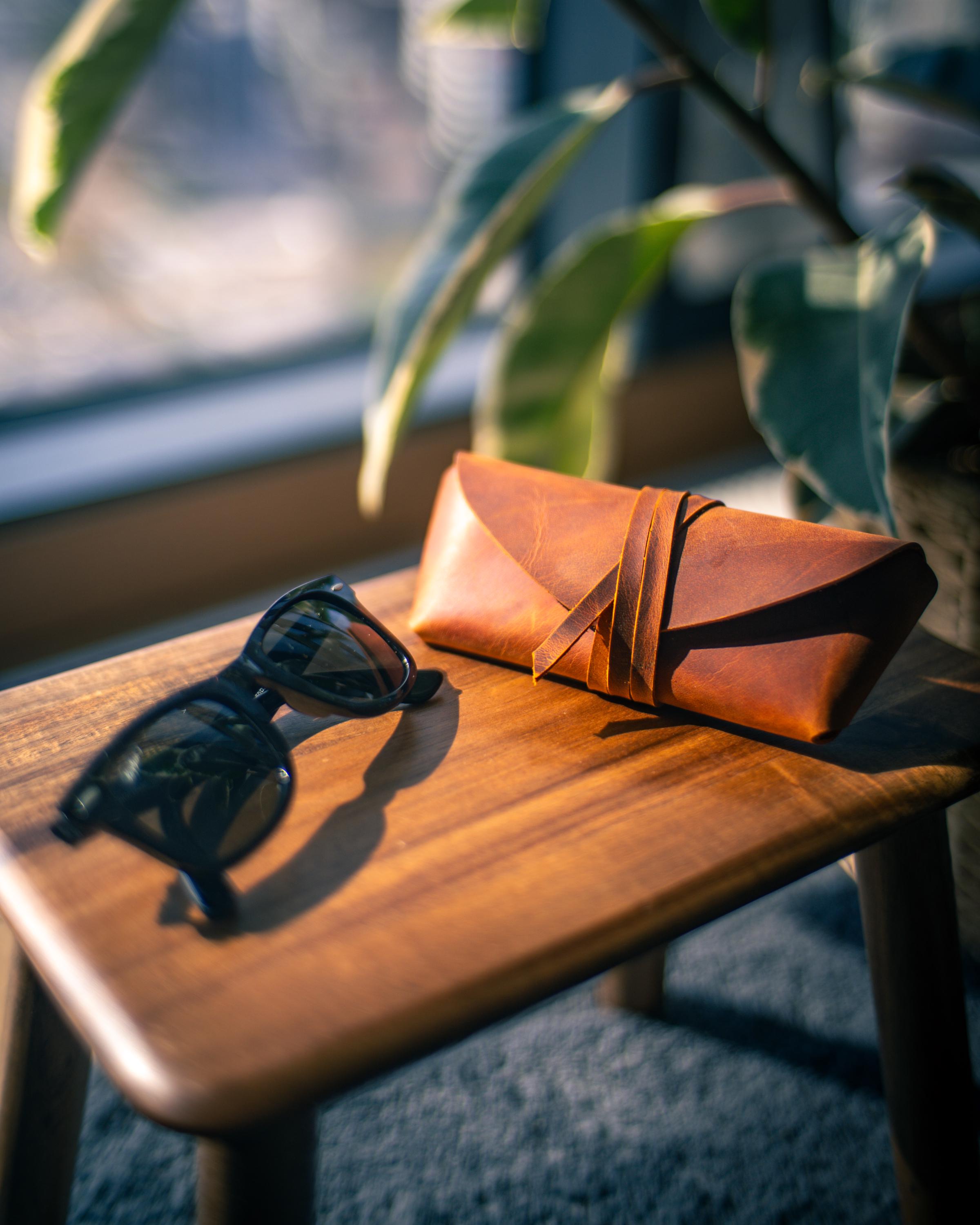 Handmade Leather Sunglasses Case – Minimal Slim Eyewear Sleeve, Travel Gift