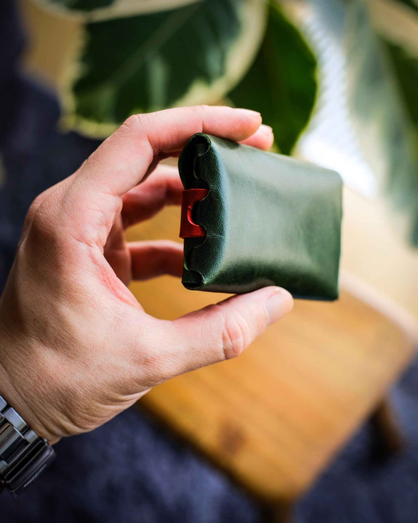 Glossy Double Color Leather Wallet – Handmade Minimalist Card Holder