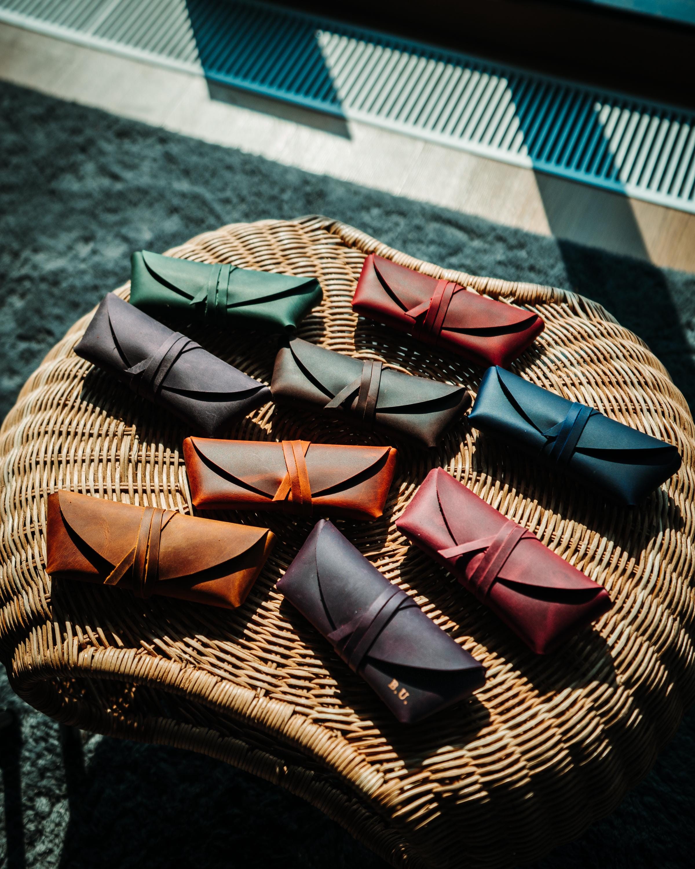 Handmade Leather Sunglasses Case – Minimal Slim Eyewear Sleeve, Travel Gift