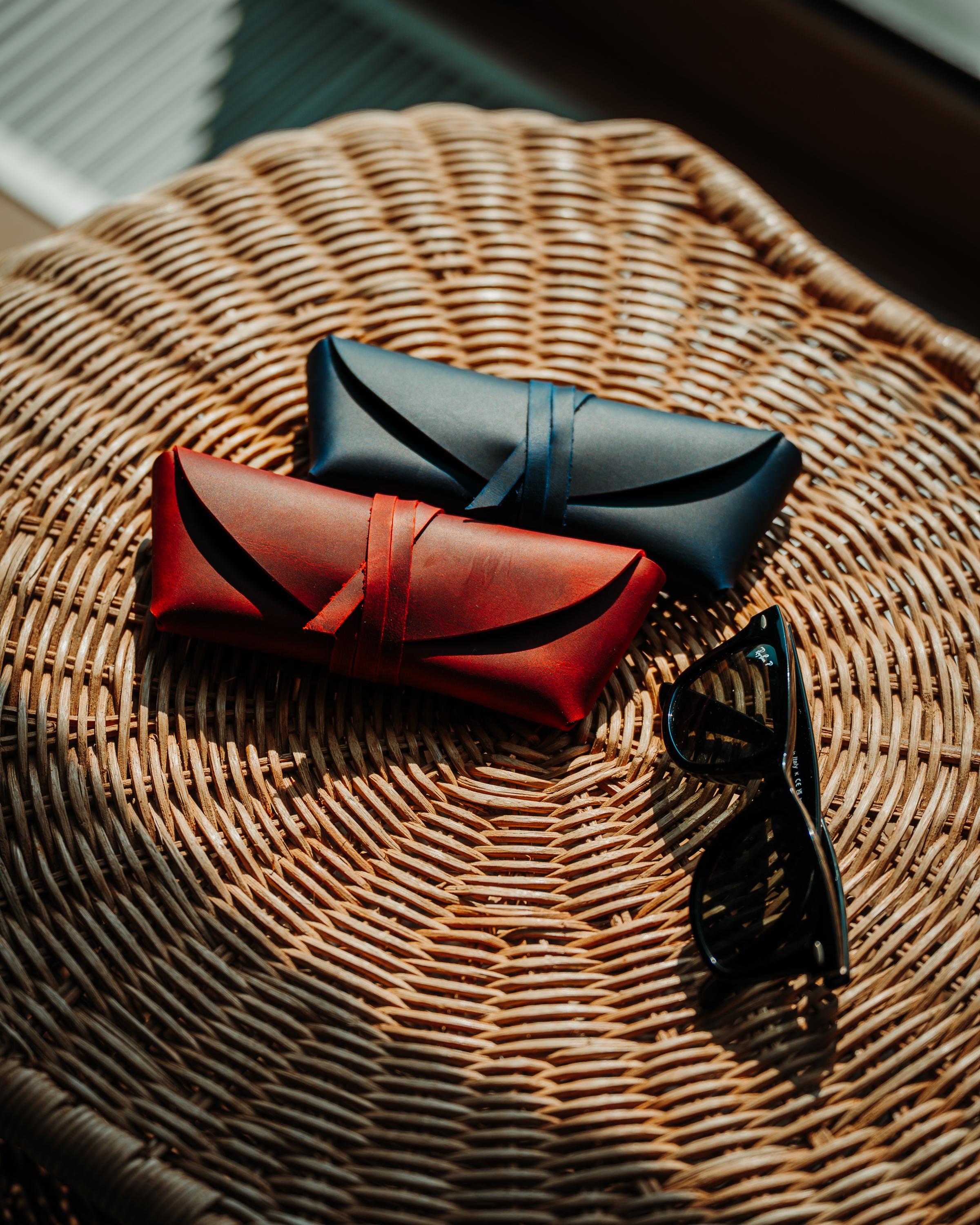 Handmade Leather Sunglasses Case – Minimal Slim Eyewear Sleeve, Travel Gift