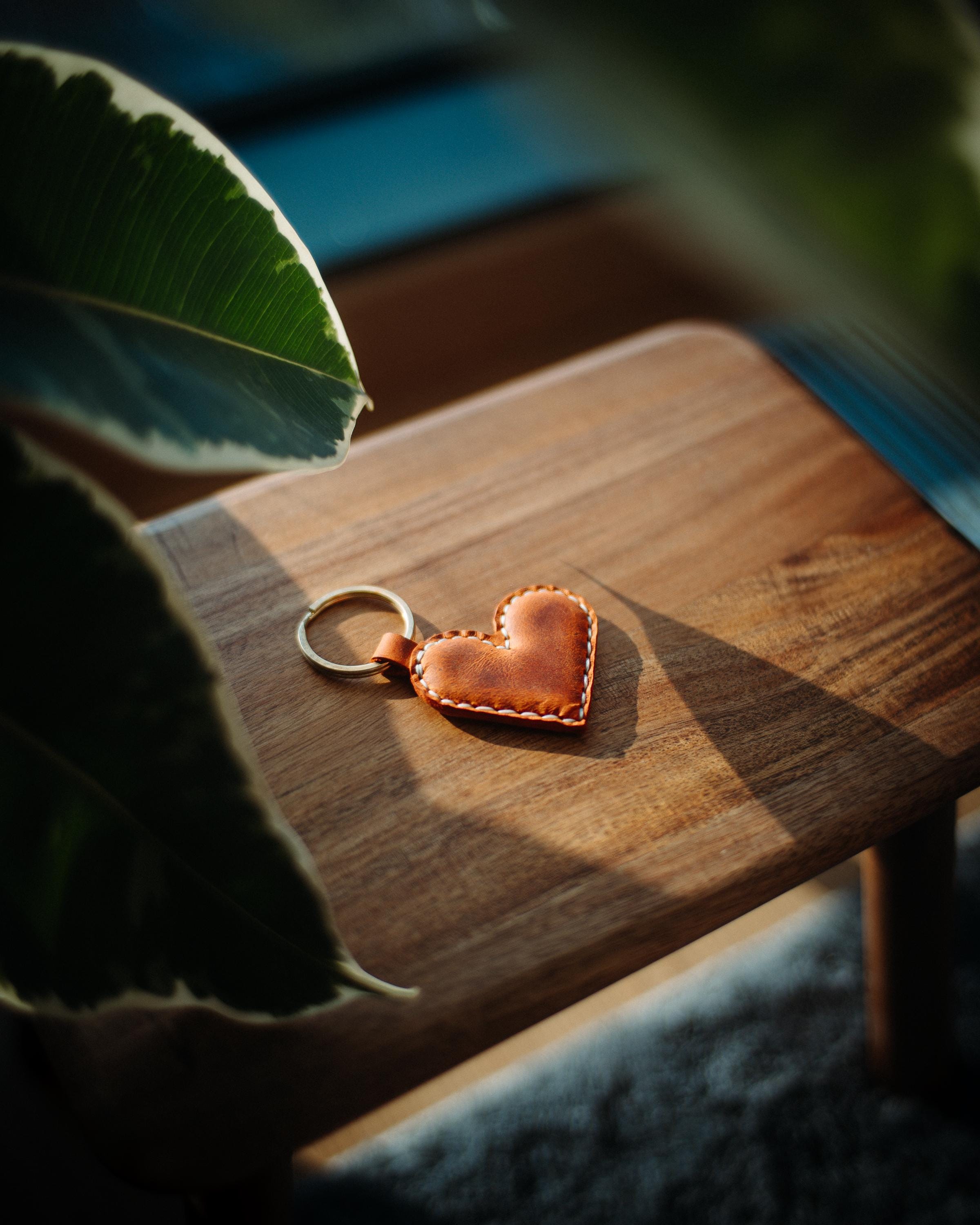 Handmade Leather Heart Keychain: Padded Bag Charm, Valentine's Gift