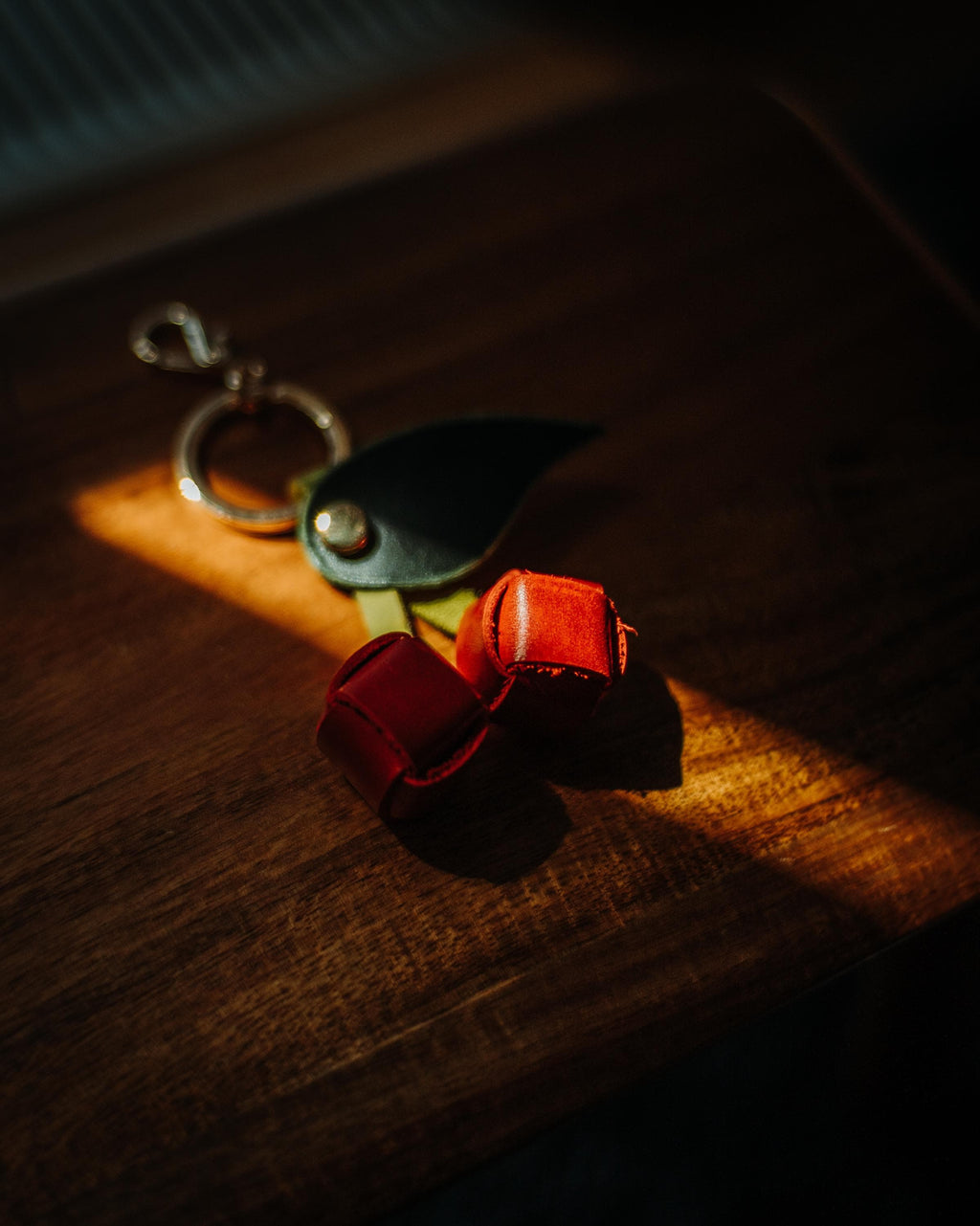 Handmade Leather Cherry Keychain: Fruit Purse Charm