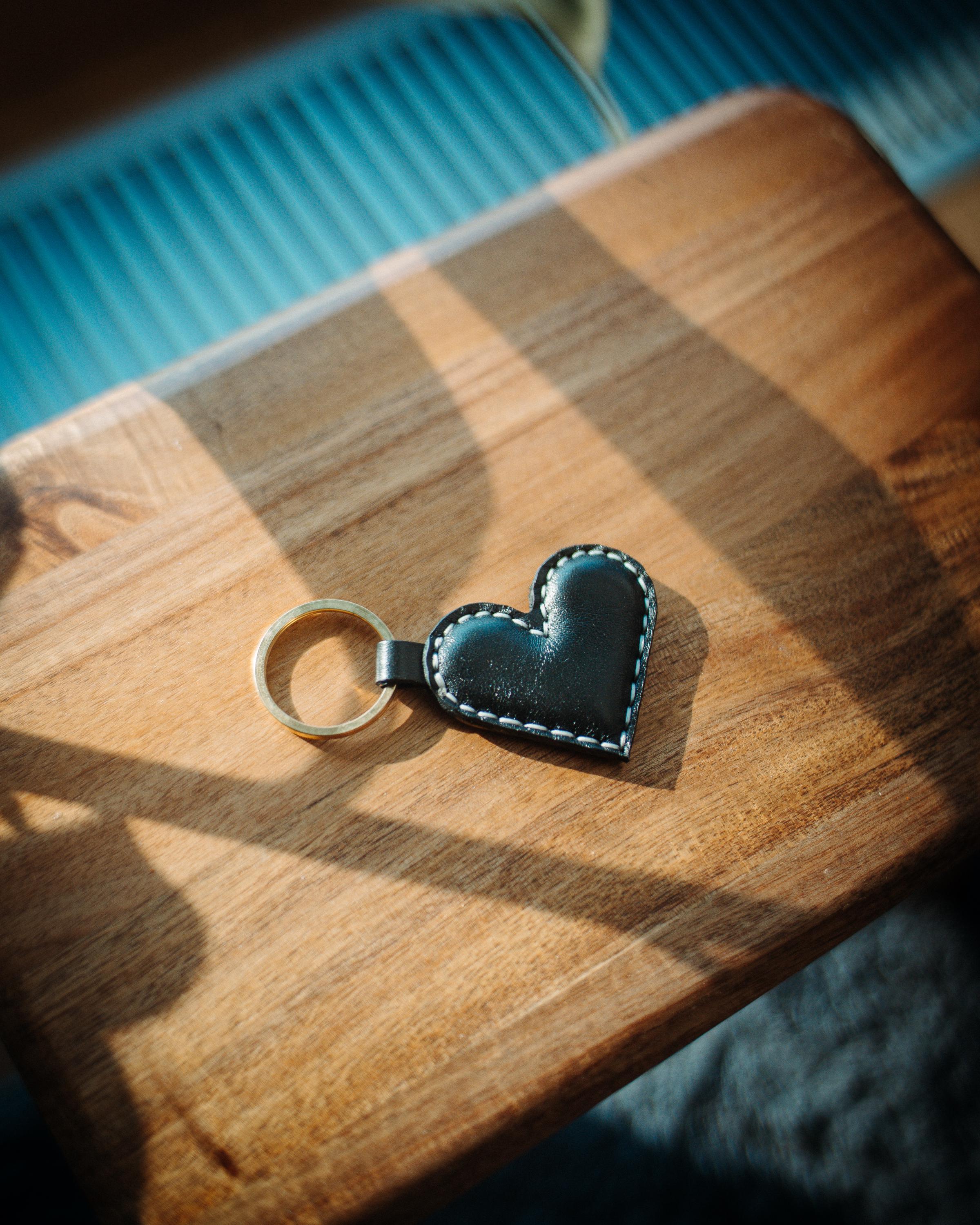 Handmade Leather Heart Keychain: Padded Bag Charm, Valentine's Gift