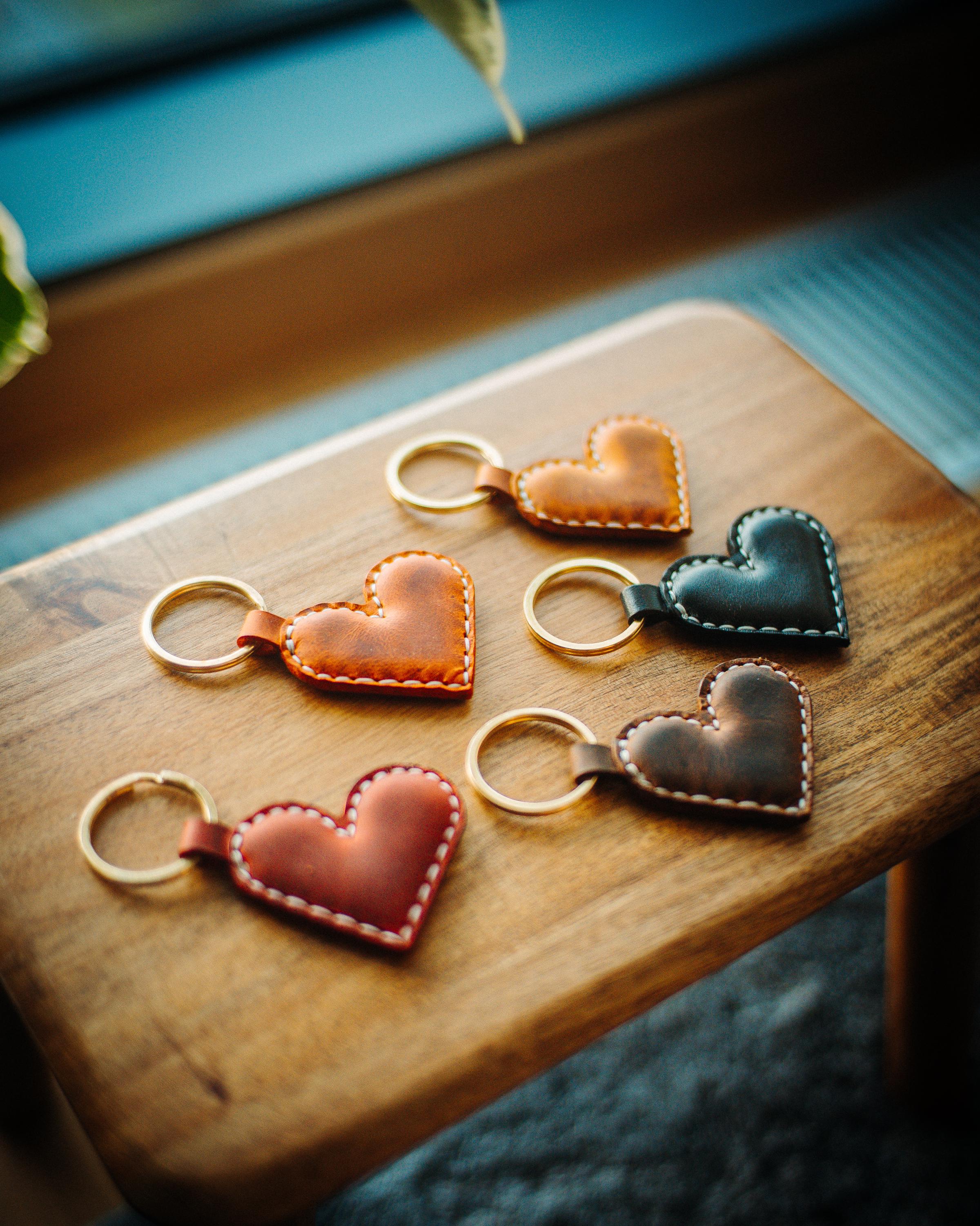 Handmade Leather Heart Keychain: Padded Bag Charm, Valentine's Gift