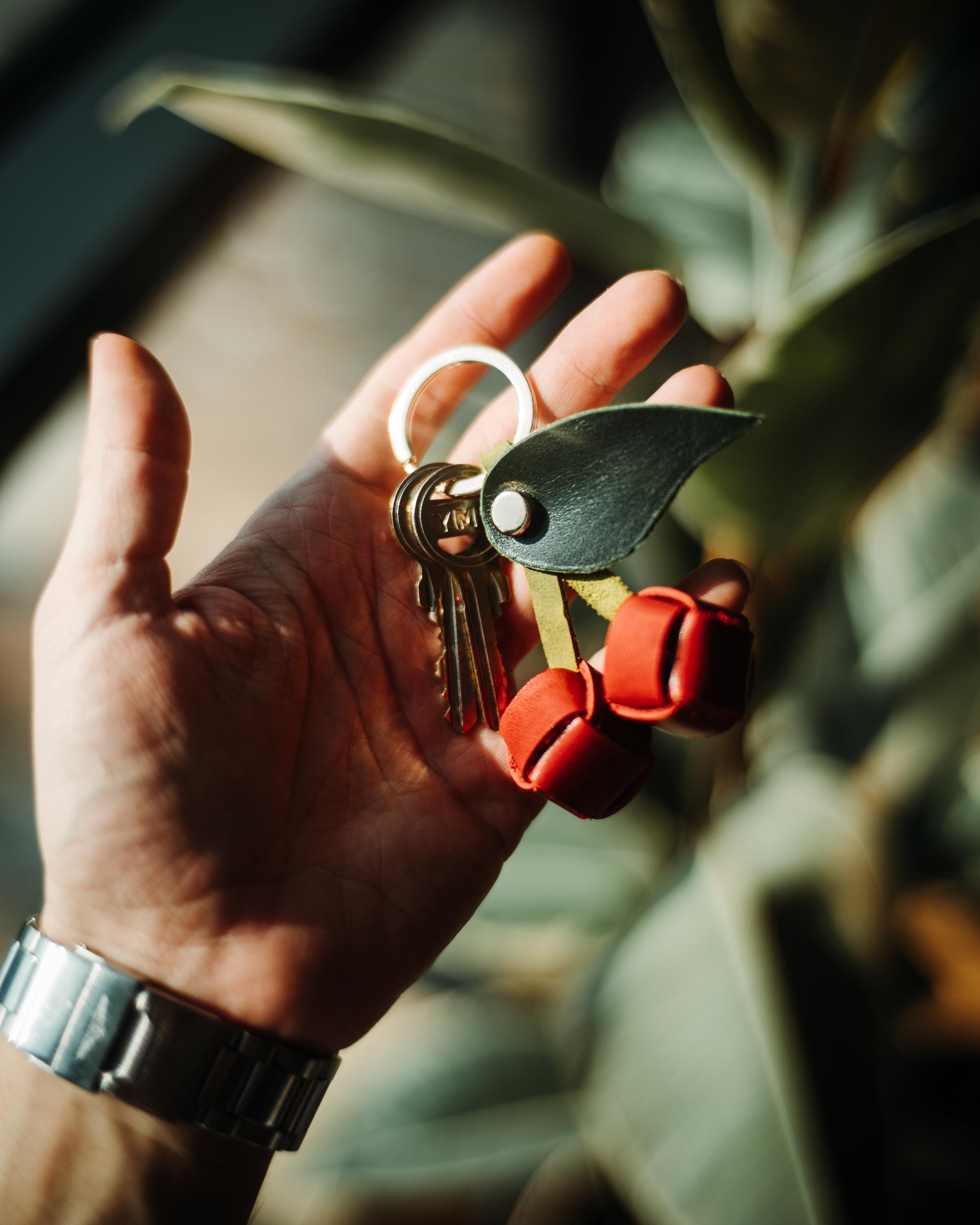 Handmade Leather Cherry Keychain: Fruit Purse Charm