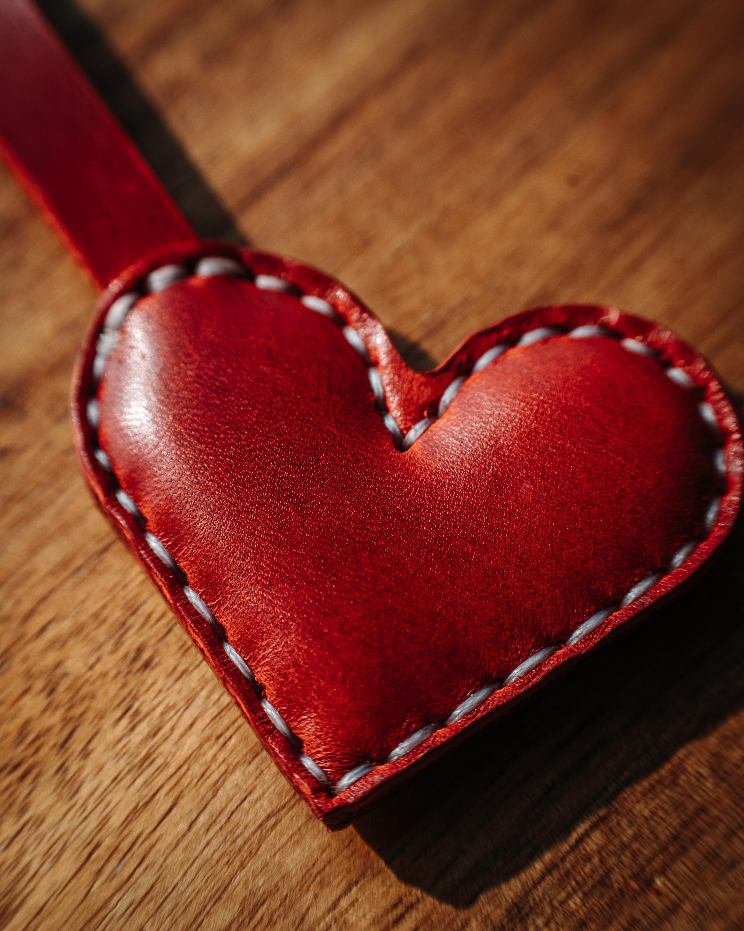 Glossy Leather Heart Bag Charm: Handmade Purse Accessory