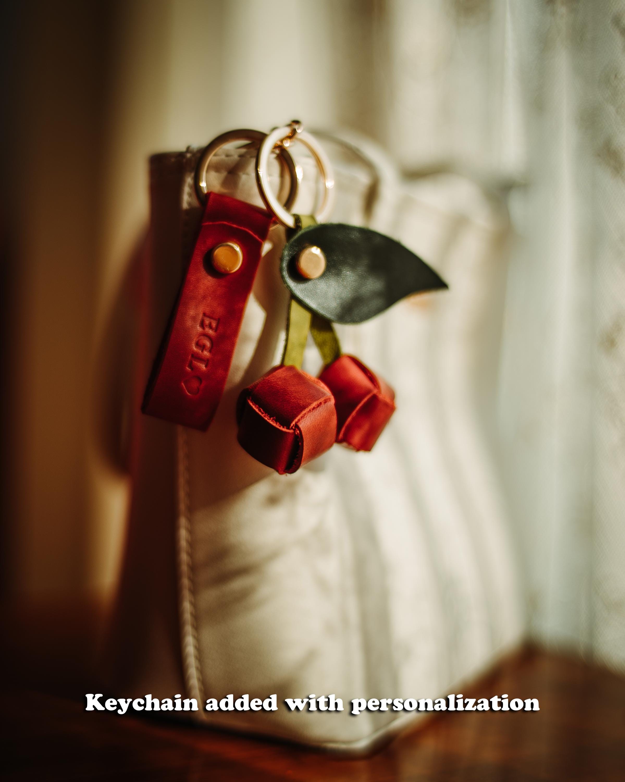 Handmade Leather Cherry Keychain: Fruit Purse Charm