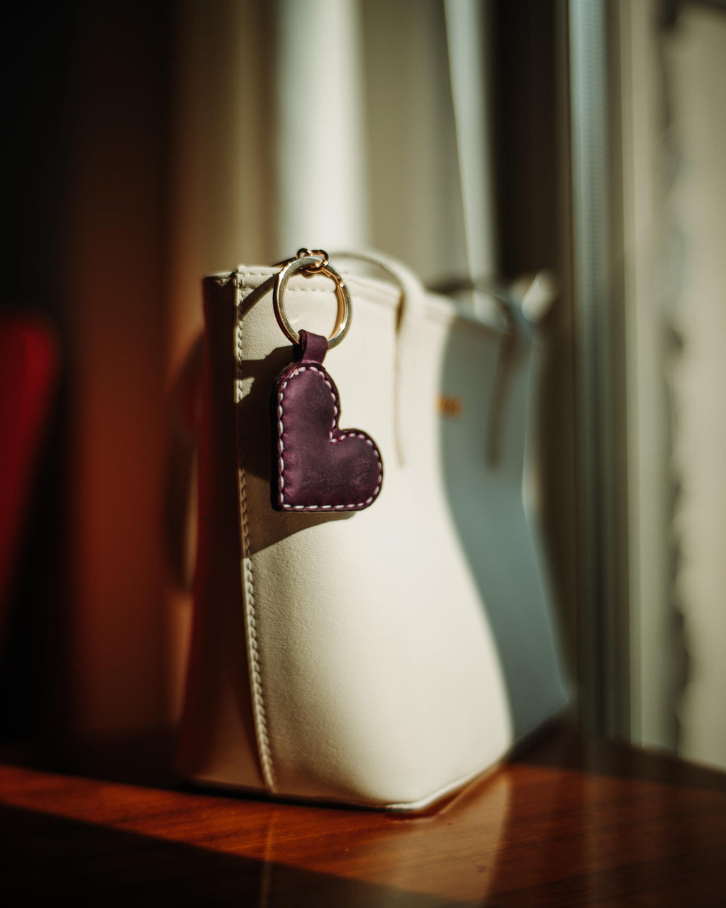 Handmade Leather Heart Keychain: Padded Bag Charm, Valentine's Gift