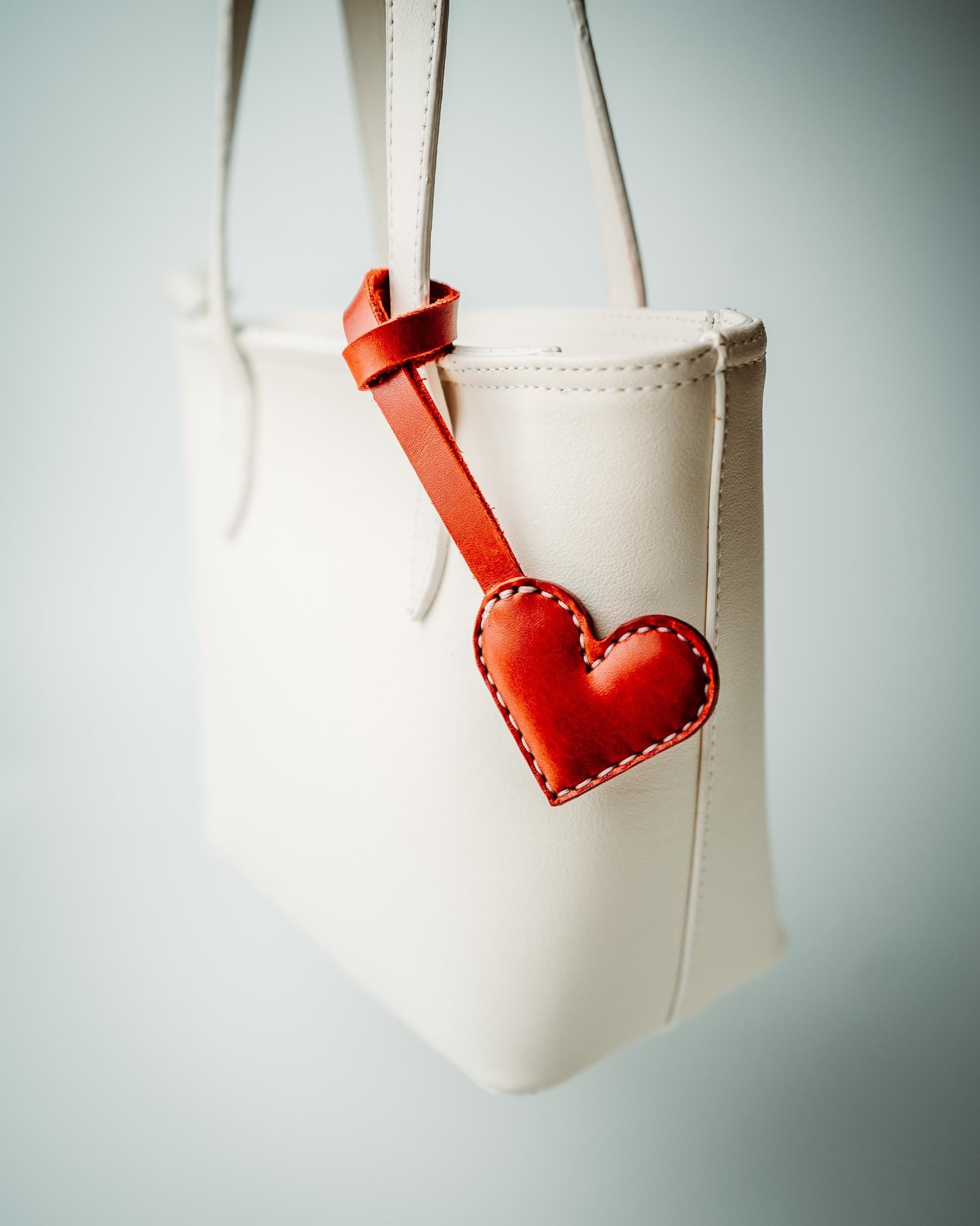 Glossy Leather Heart Bag Charm: Handmade Purse Accessory