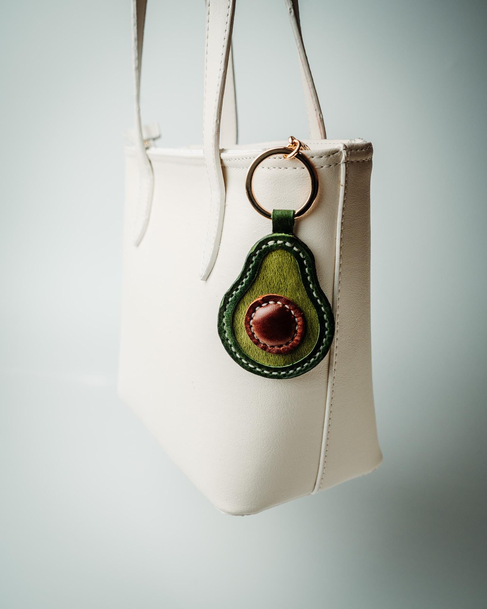 Avocado Leather Bag Charm: Handmade Keychain Purse Accessory