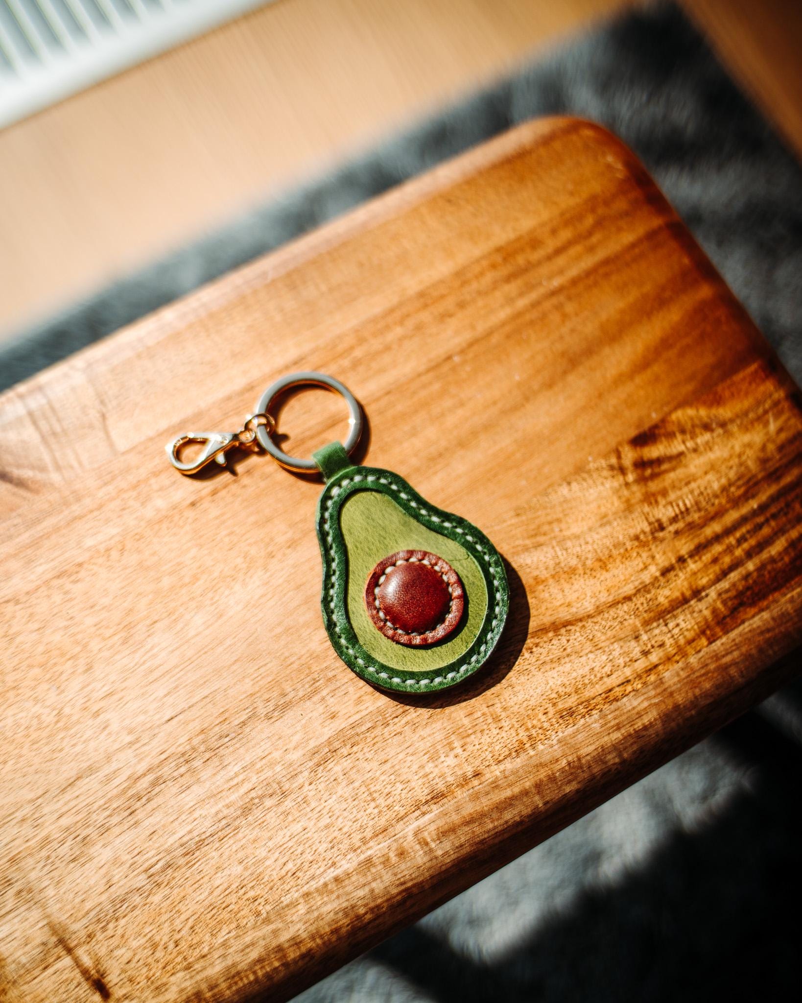 Avocado Leather Bag Charm: Handmade Keychain Purse Accessory
