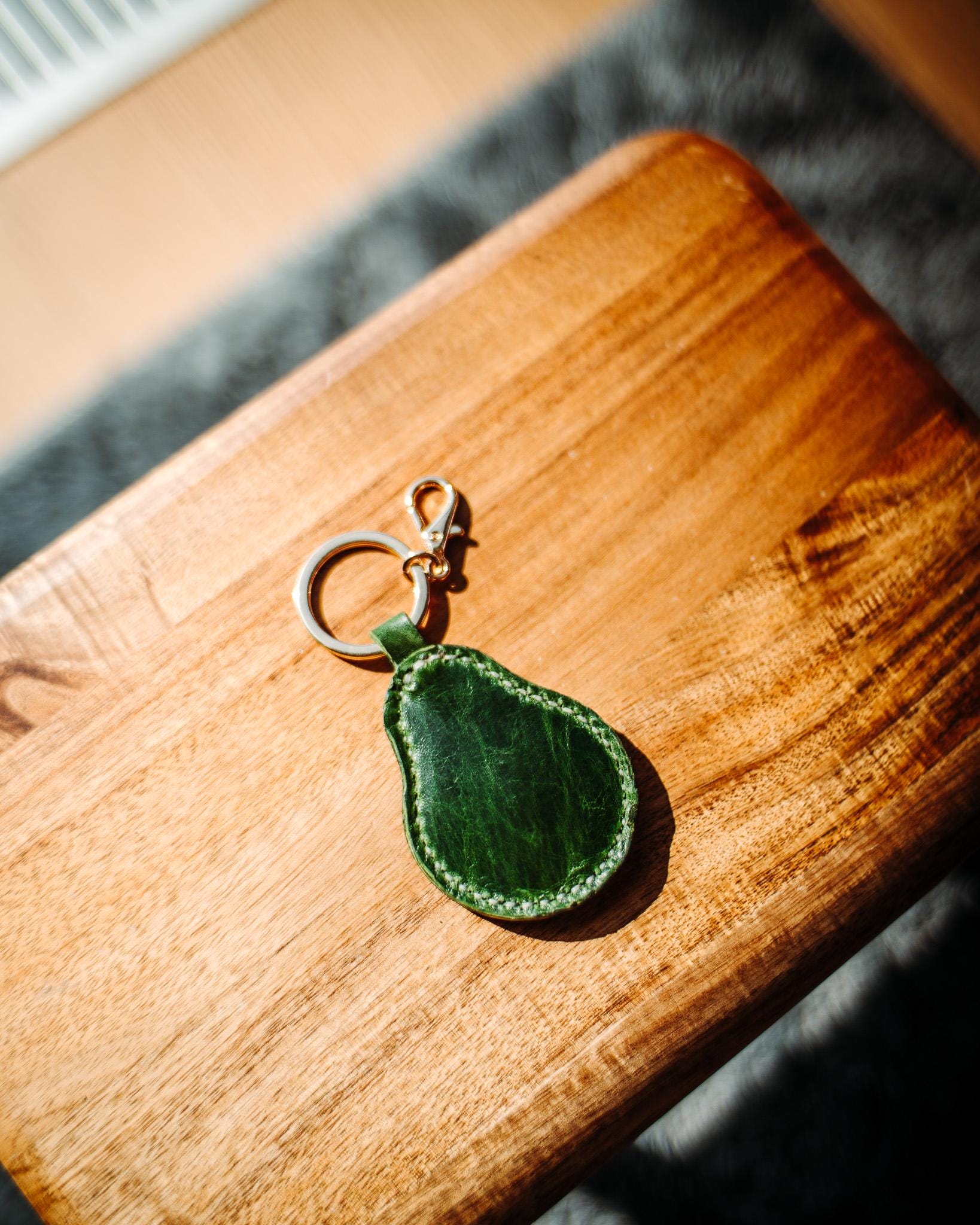 Avocado Leather Bag Charm: Handmade Keychain Purse Accessory