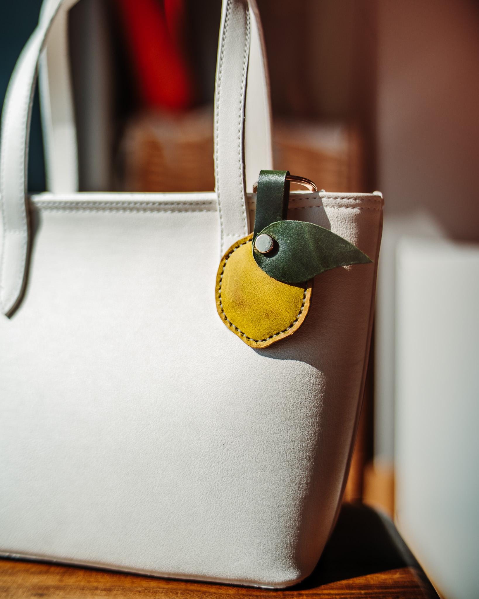 Leather Lemon Charm – Handmade Citrus Fruit Keychain, Fun Purse Accessory for Her