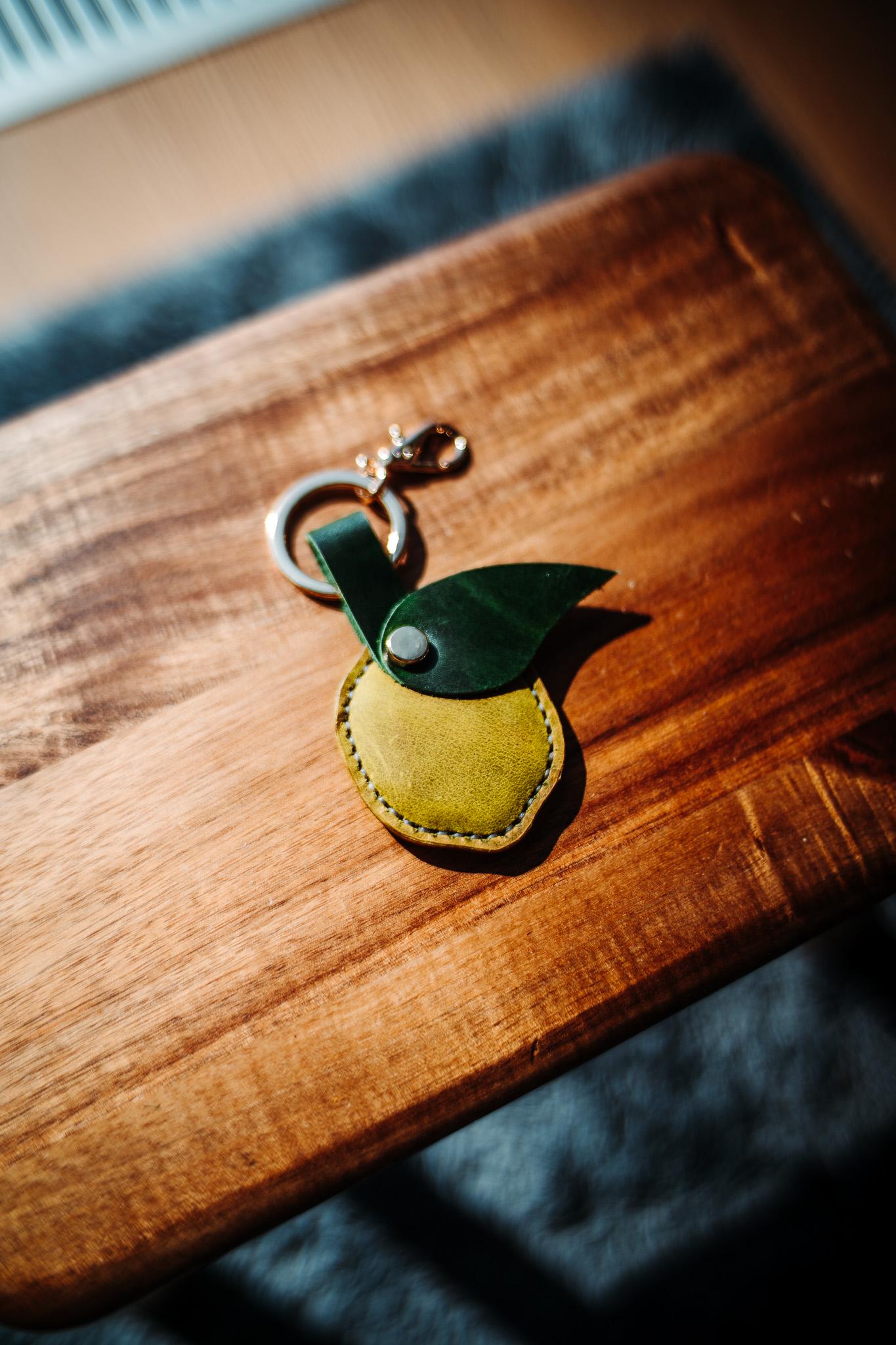 Leather Lemon Charm – Handmade Citrus Fruit Keychain, Fun Purse Accessory for Her
