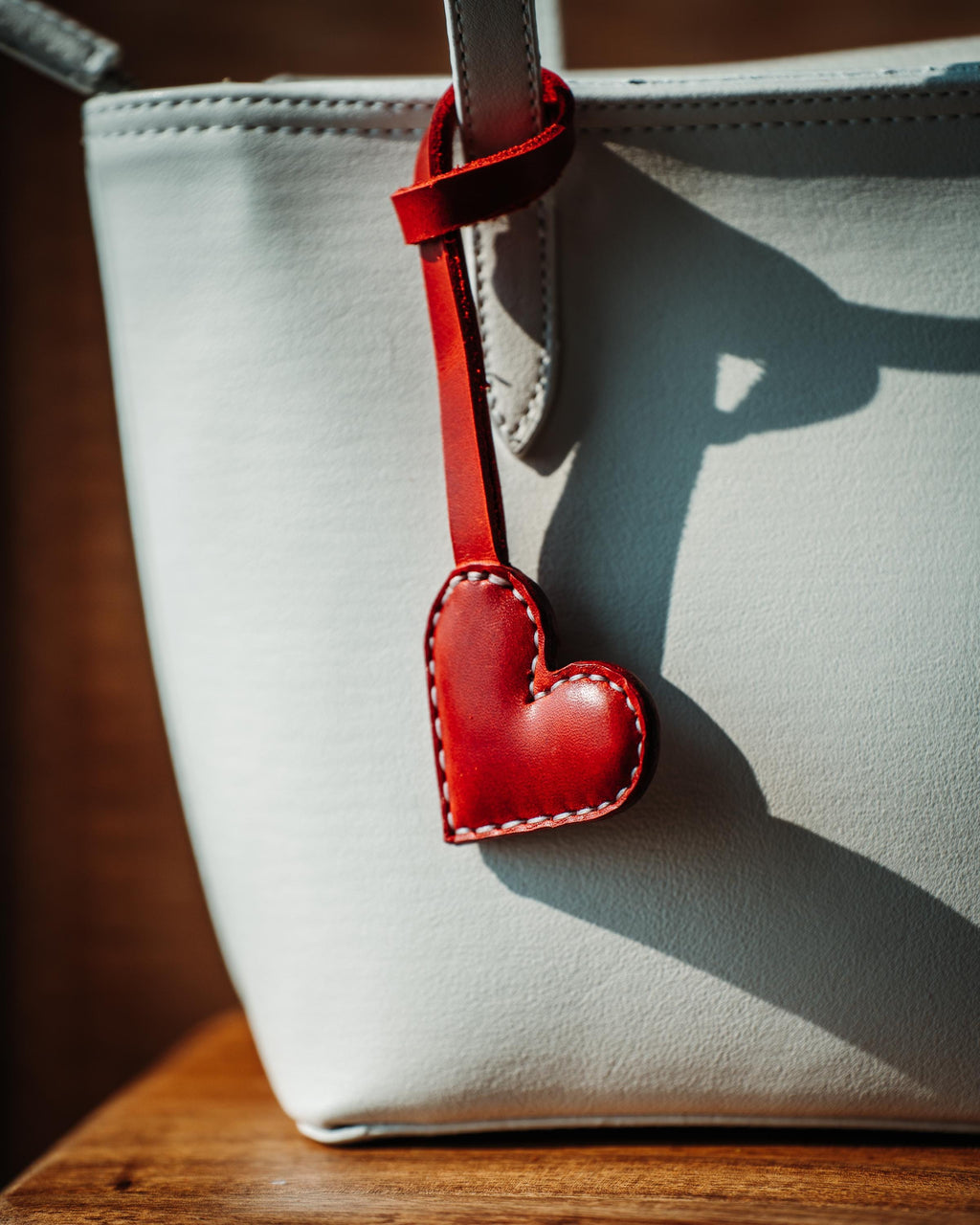 Glossy Leather Heart Bag Charm: Handmade Purse Accessory