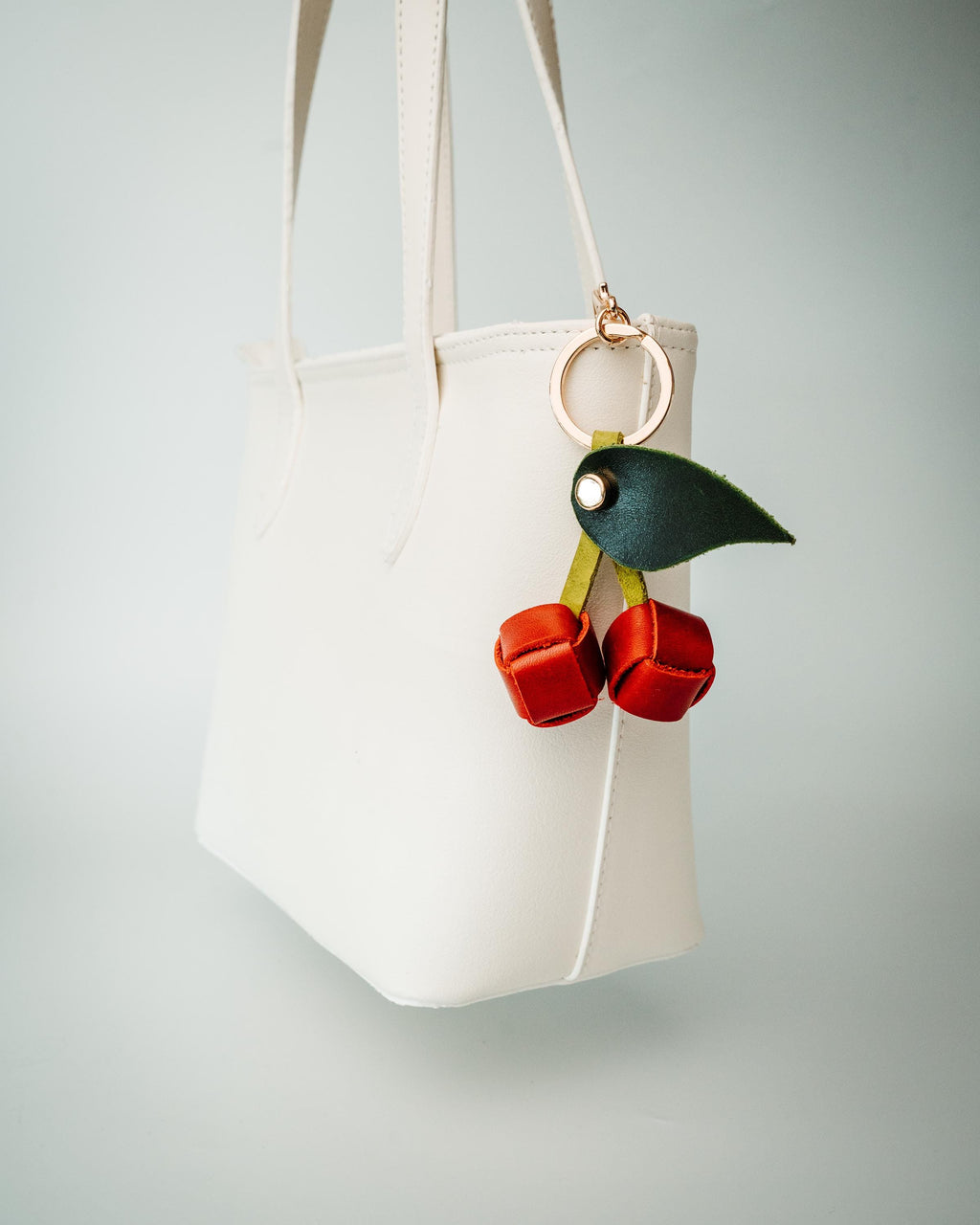 Handmade Leather Cherry Keychain: Fruit Purse Charm