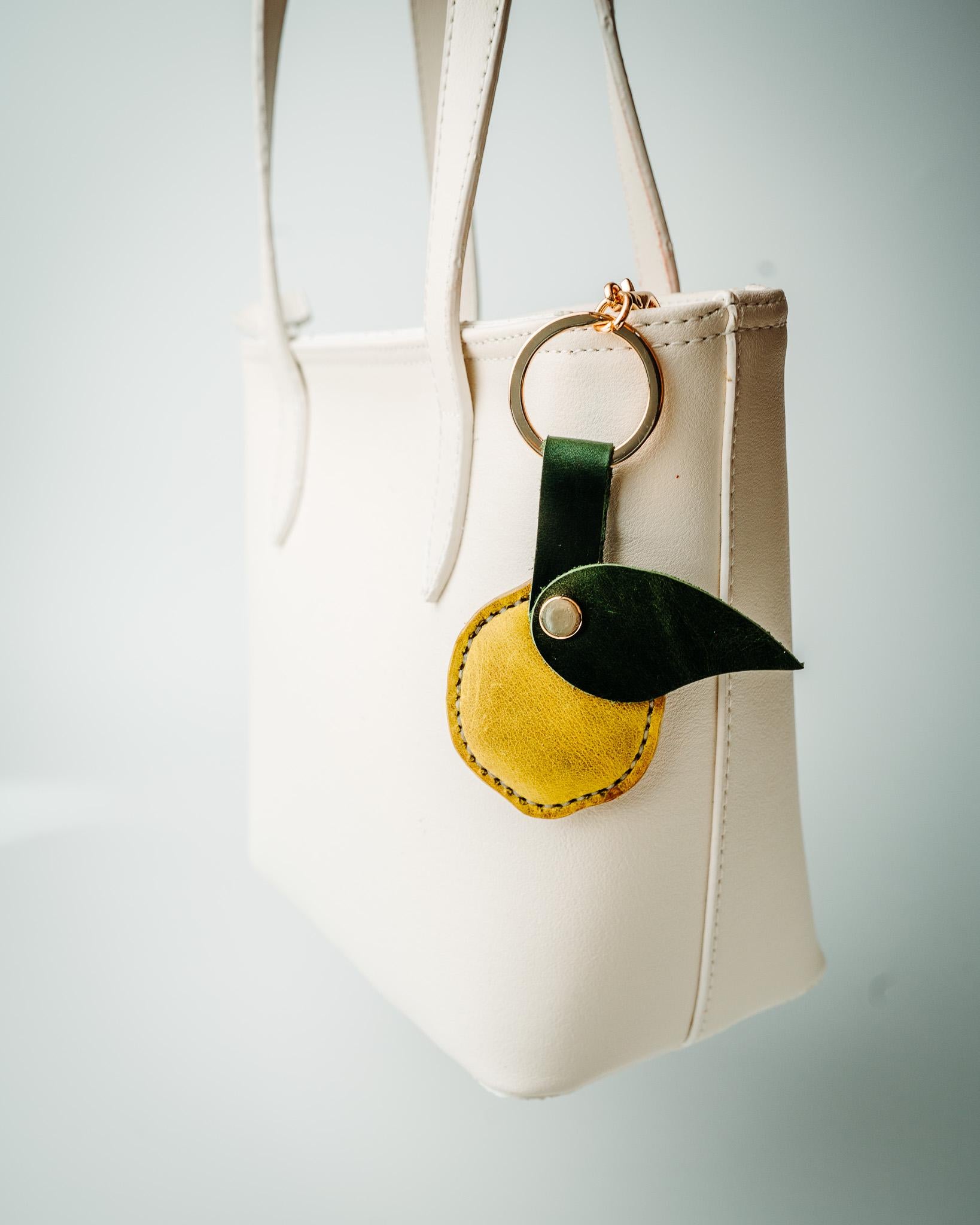 Leather Lemon Charm – Handmade Citrus Fruit Keychain, Fun Purse Accessory for Her