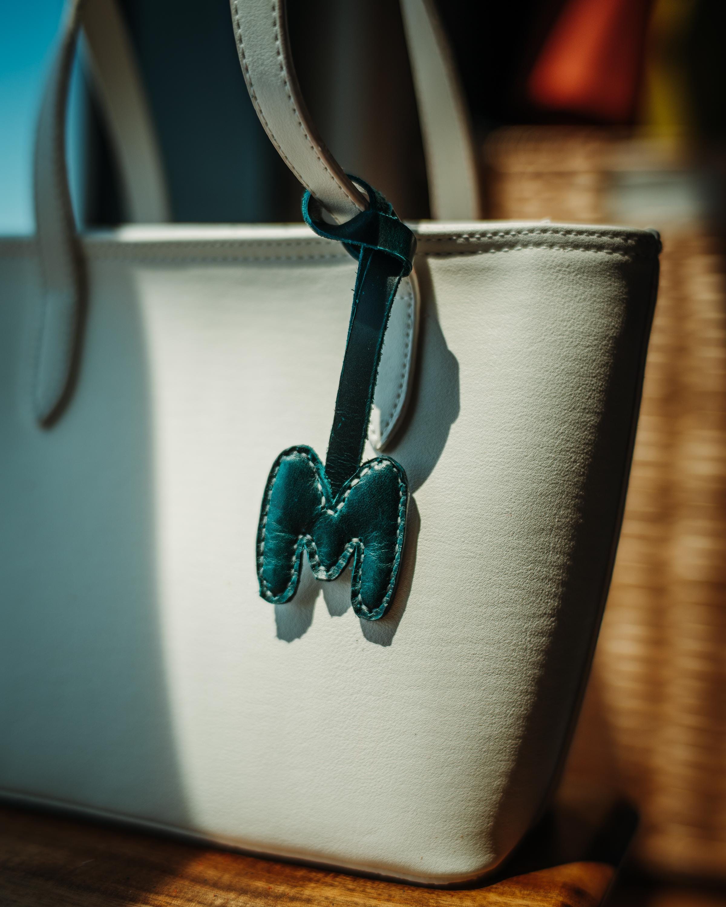 Glossy Leather Monogram Charm – Handmade Personalized Letter Keychain, Purse Accessory