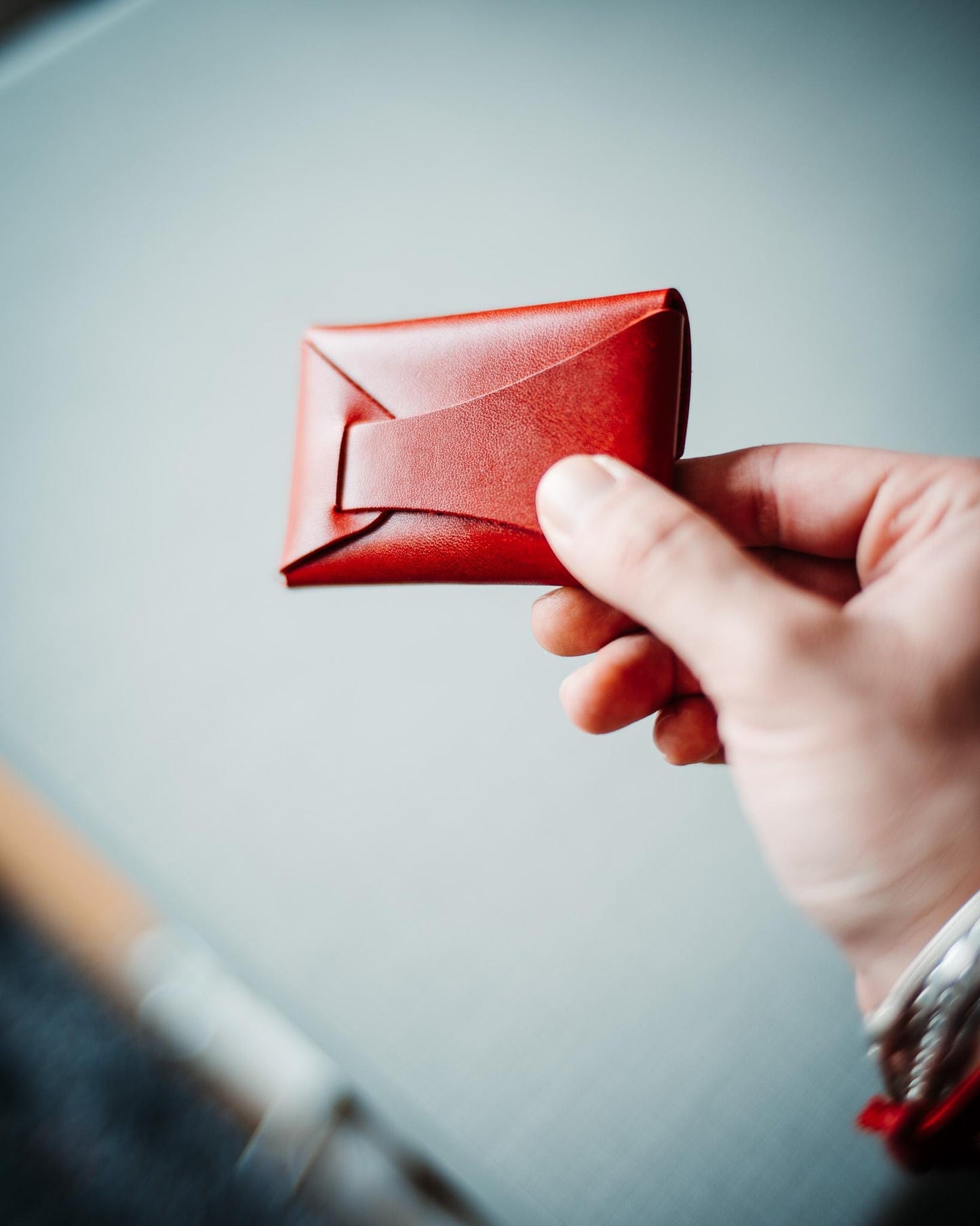 Glossy Slim Leather Card Holder – Minimalist Handmade Wallet, Compact Gift