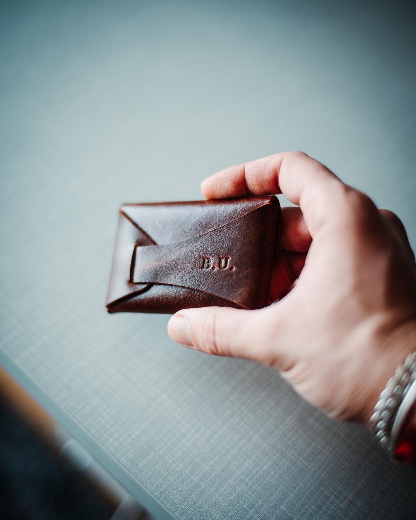 Glossy Slim Leather Card Holder – Minimalist Handmade Wallet, Compact Gift