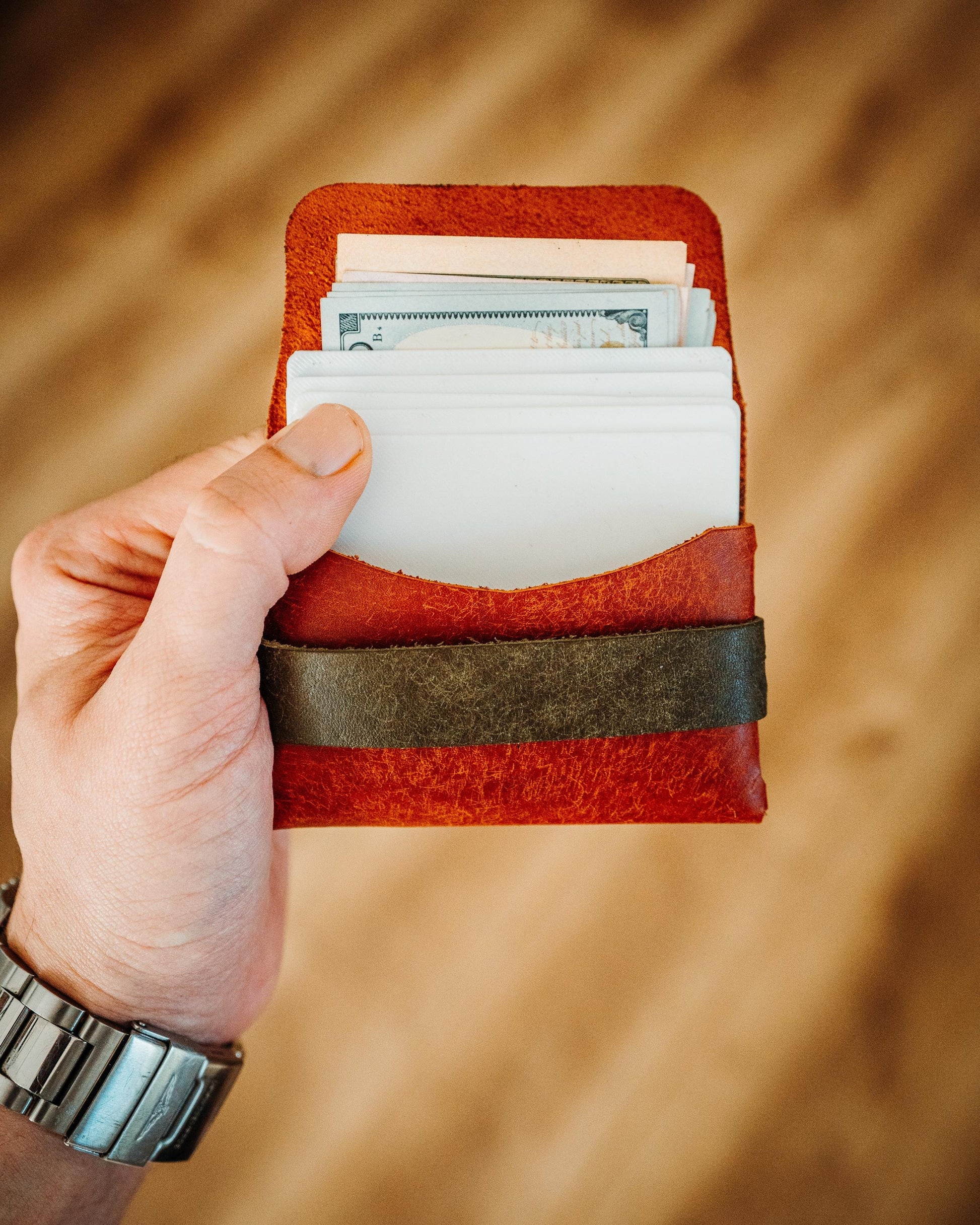 Pueblo Double Color Leather Wallet – Handmade Minimalist Card Holder