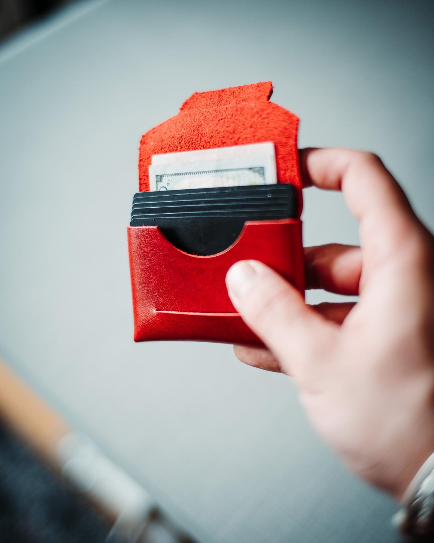Glossy Slim Leather Card Holder – Minimalist Handmade Wallet, Compact Gift