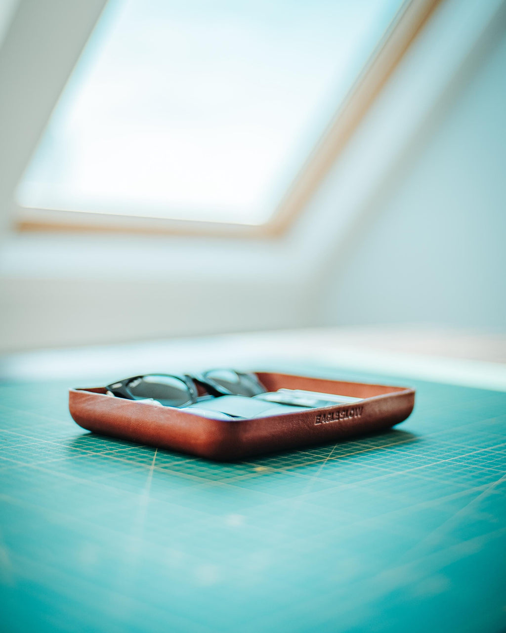Leather Catchall Tray, Cognac Valet Tray, Handmade Desk Organizer
