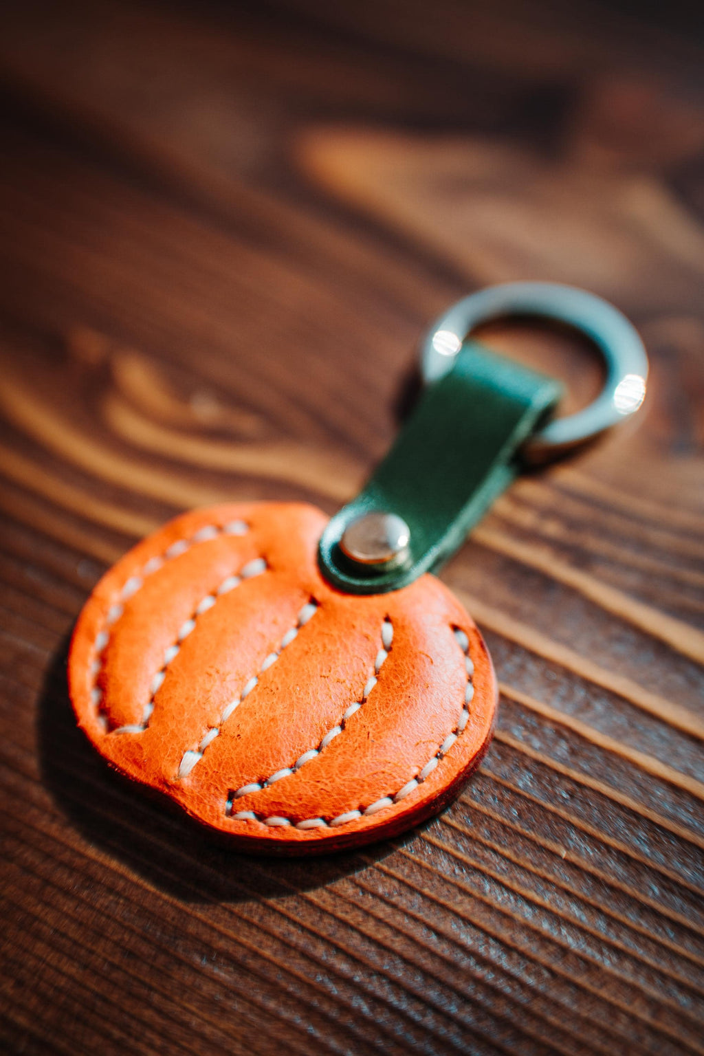 Handmade Leather Pumpkin Charm: Halloween Bag Accessory, Keychain Gift