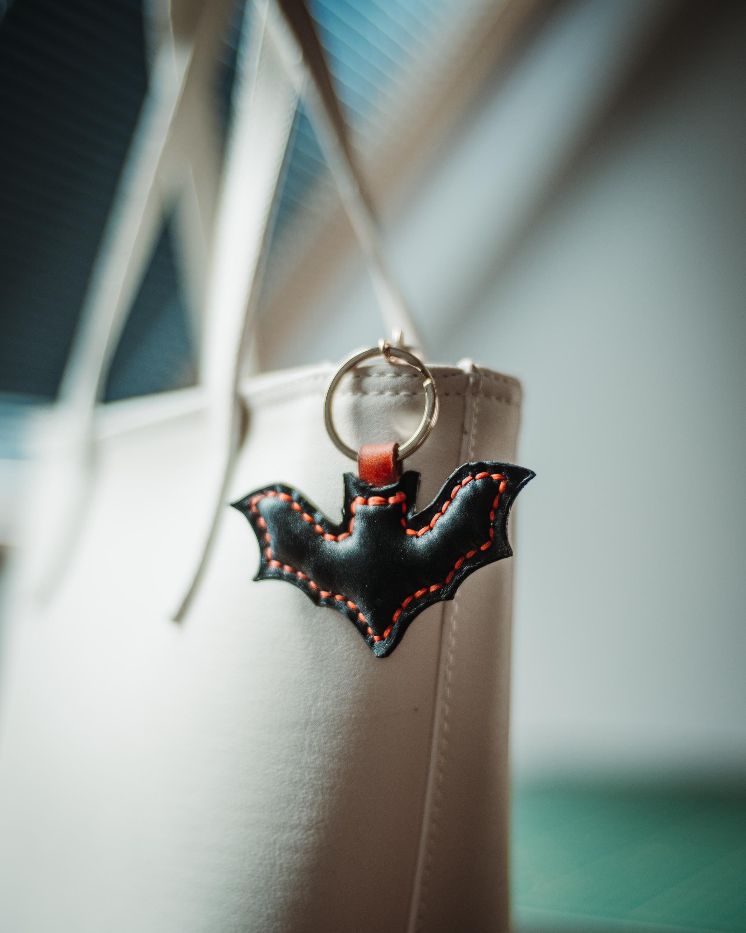 Handmade Leather Bat Charm: Halloween Bag Accessory, Keychain Gift