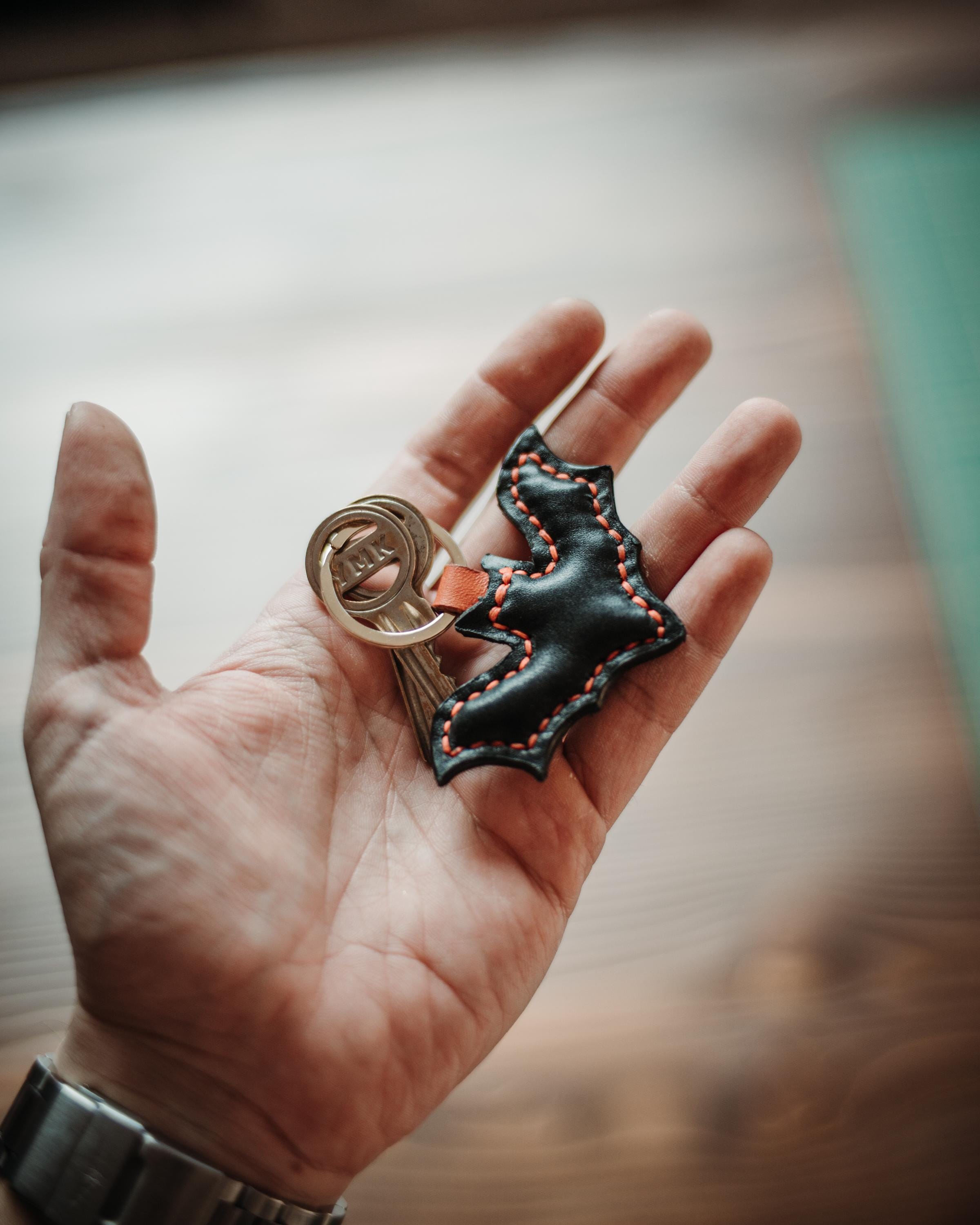 Handmade Leather Bat Charm: Halloween Bag Accessory, Keychain Gift