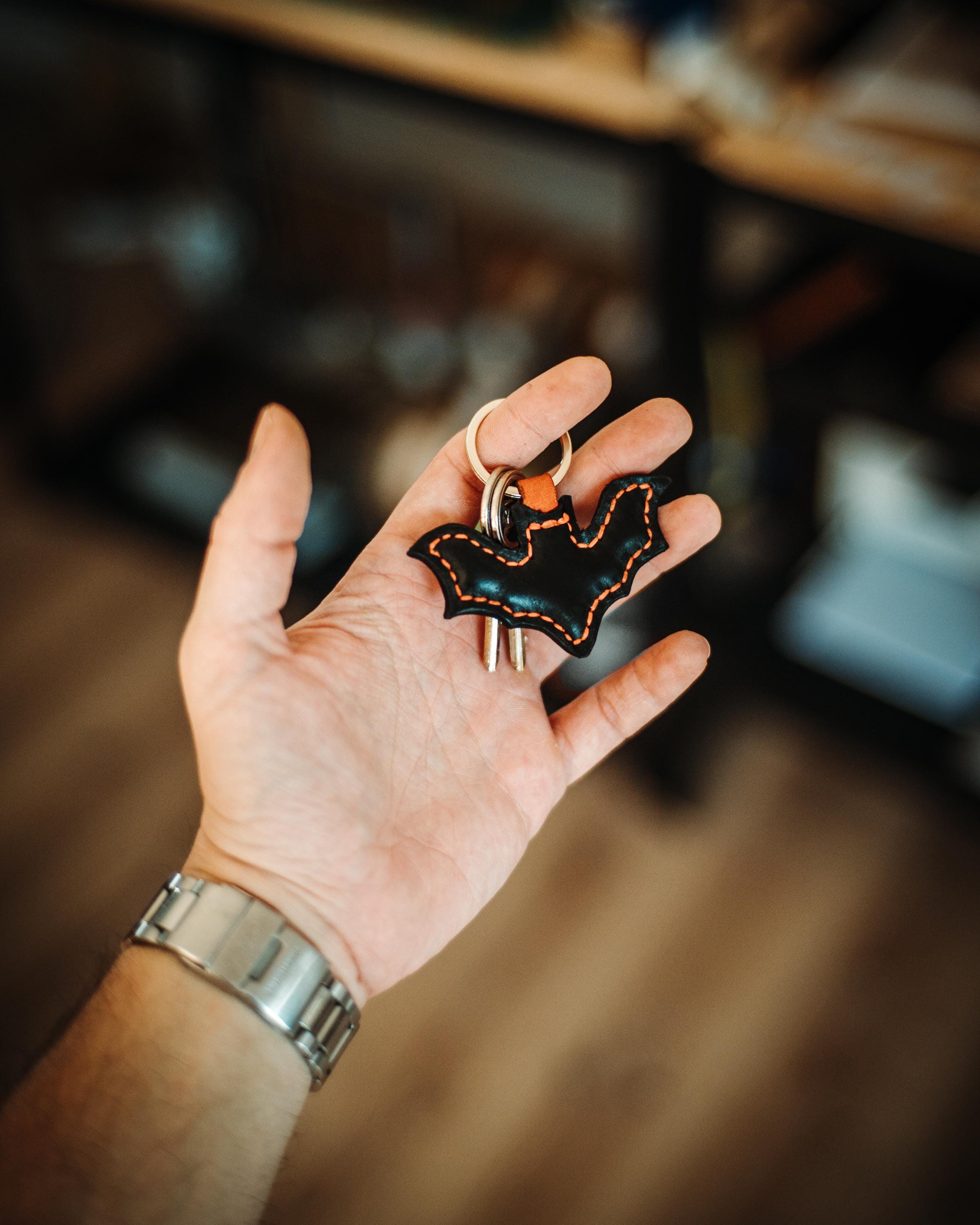 Handmade Leather Bat Charm: Halloween Bag Accessory, Keychain Gift